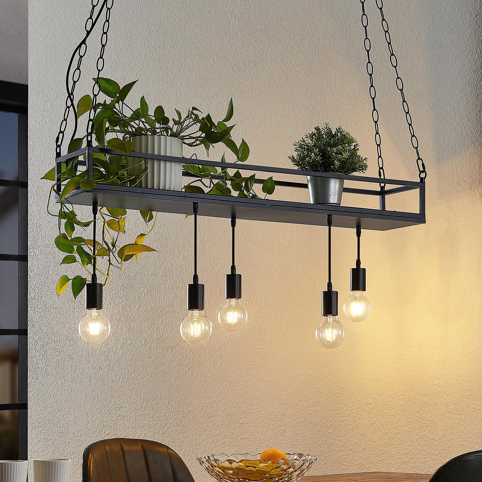 Lindby Kirista hanglamp, 5-lamps, zwart