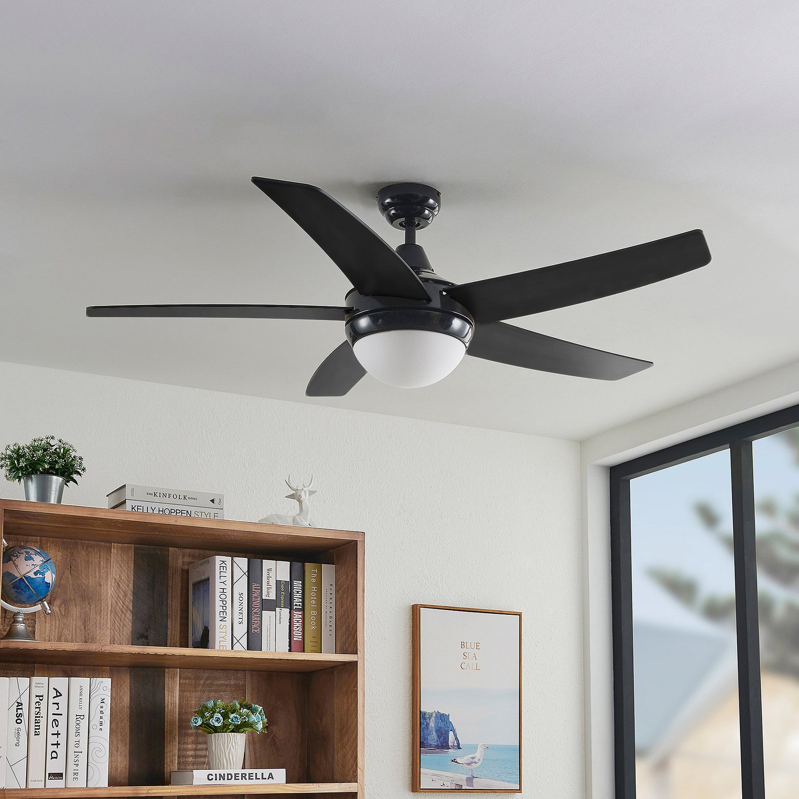 Lindby ceiling fan with light Auraya, quiet, black