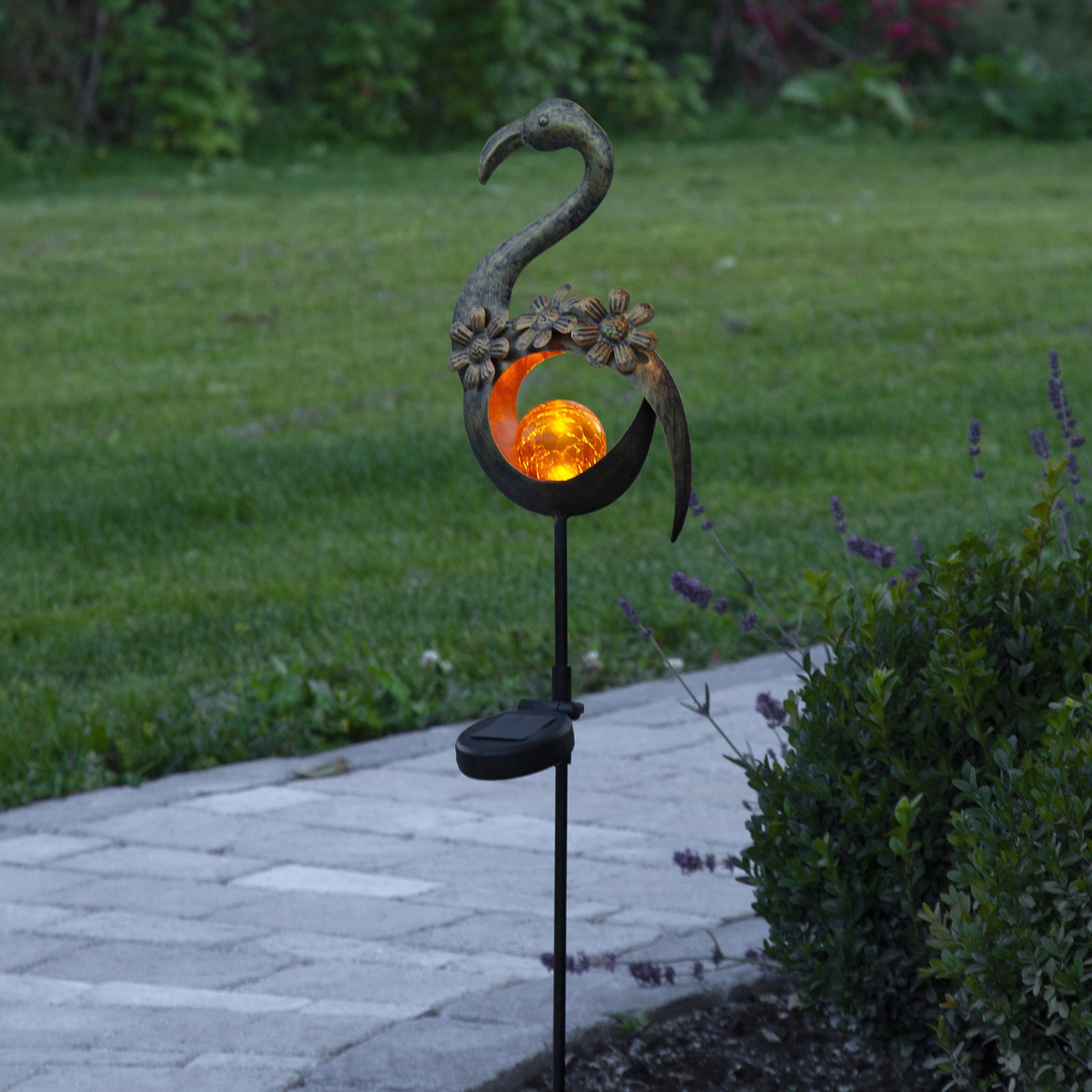 Lampada LED solare Melilla Bird a fenicottero