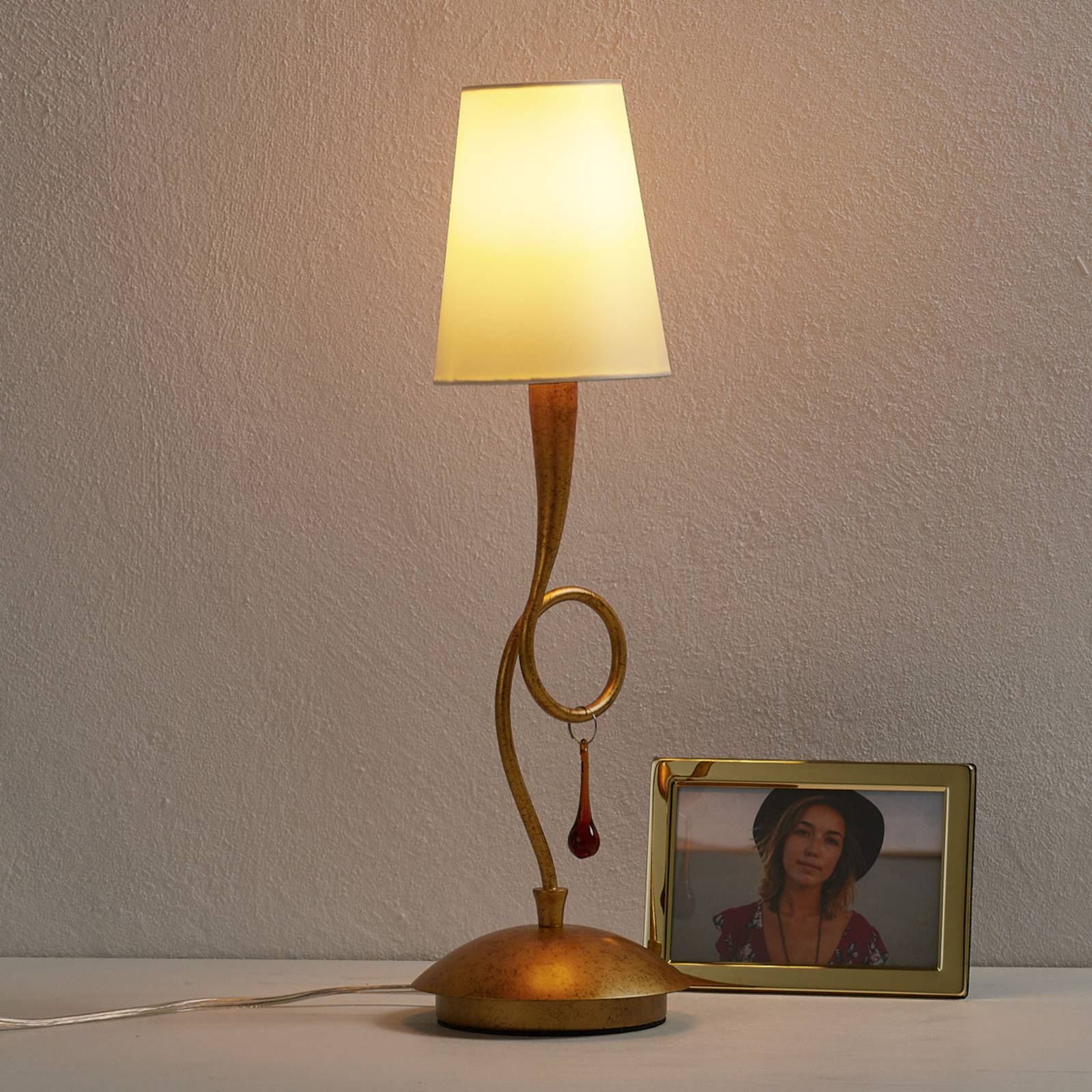 Tafellamp Paola m 21lampje goud m textiel lampenk