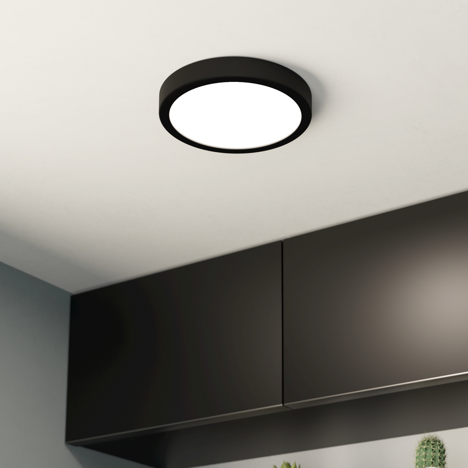 Candeeiro de teto LED Fueva 5 IP44 3000K preto Ø21cm Candeeiro de teto LED Fueva 5 IP44 3000K preto Ø21cm