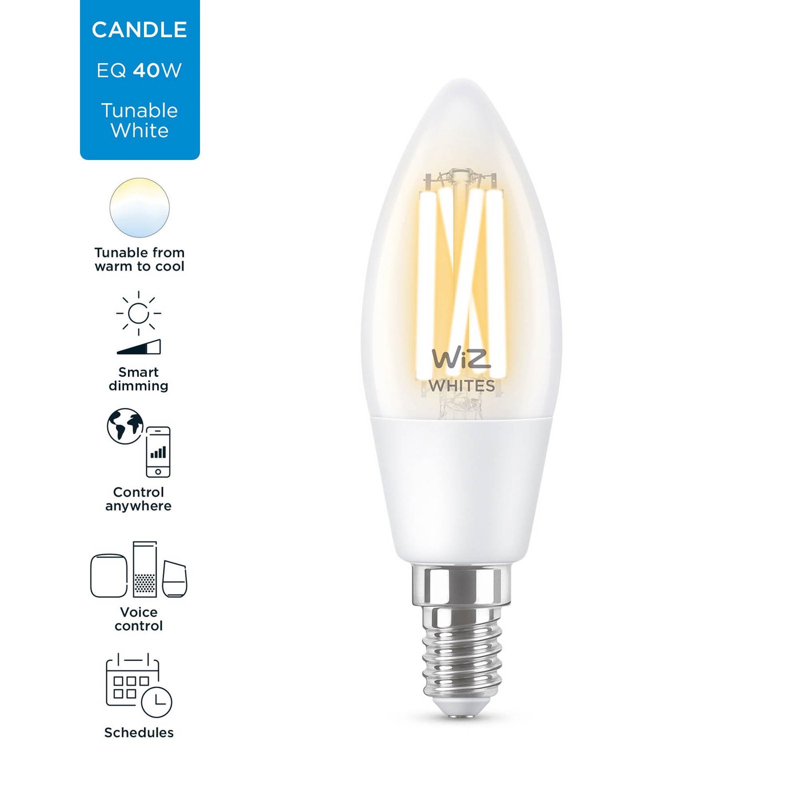 Leuchtmittel Smart TW 4,9W 470lm 2700-6500K Kerzen Clear E14 - WiZ