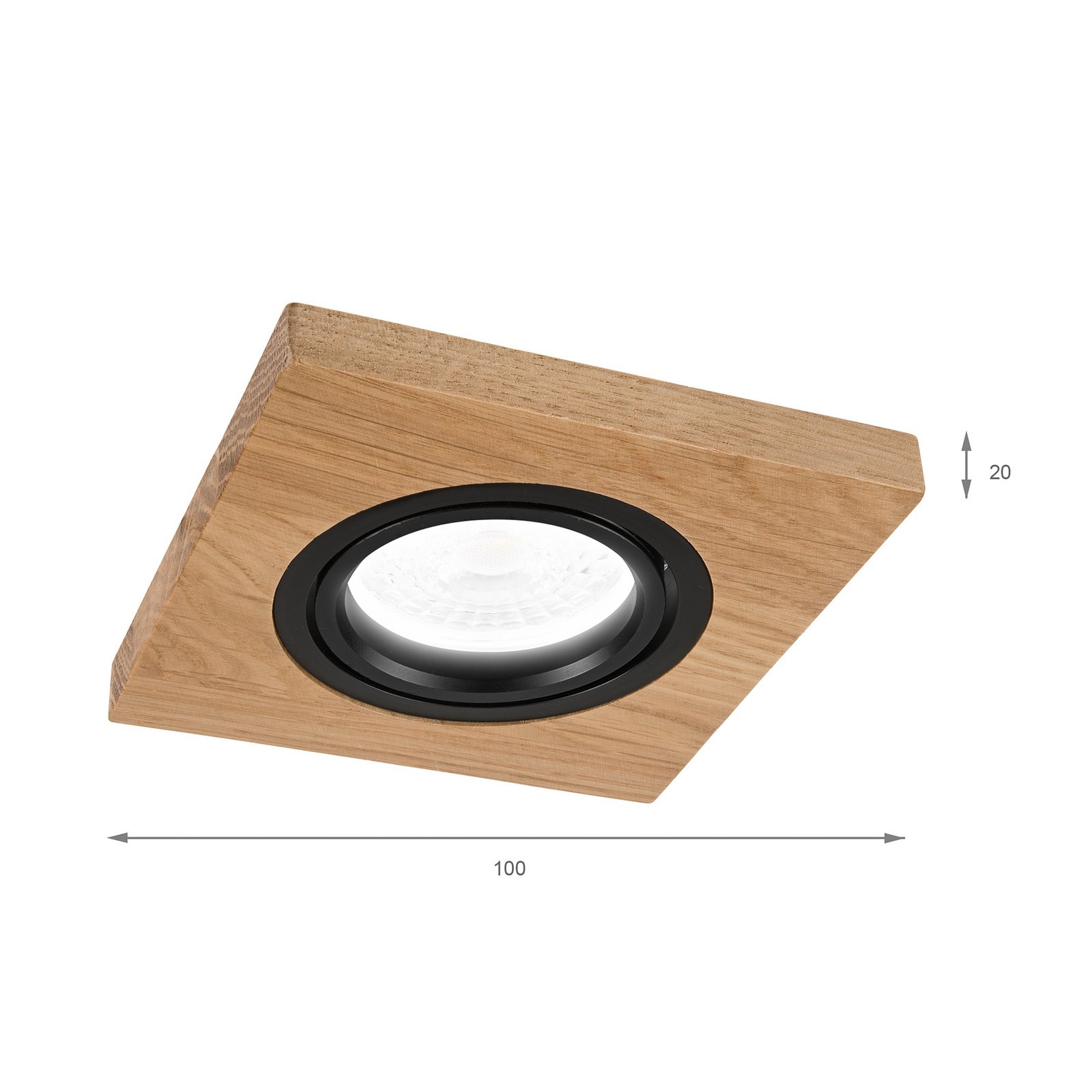 Forsænket loftlampe Tobby, 10 x 10 cm, egetræ, GU10