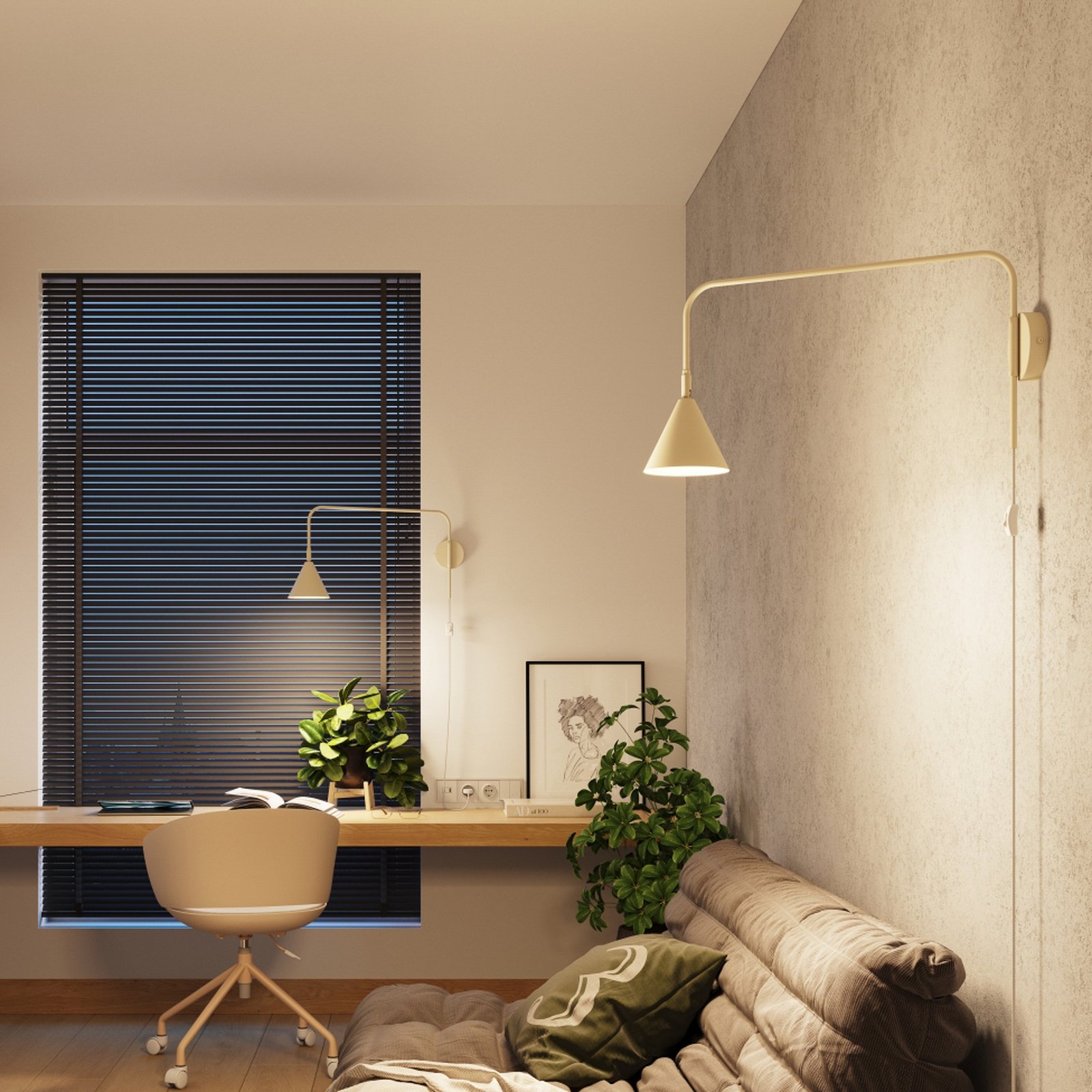 Wandleuchte LYS, beige, Ø 14 cm, Metall, Stecker, E14