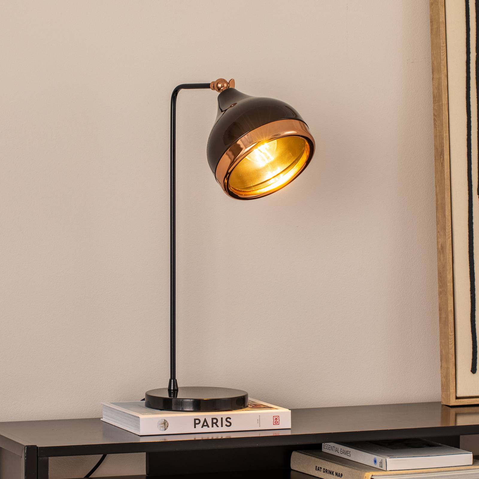 Tischleuchte Yildo, schwarz/kupfer, Metall, Höhe 52 cm günstig online kaufen