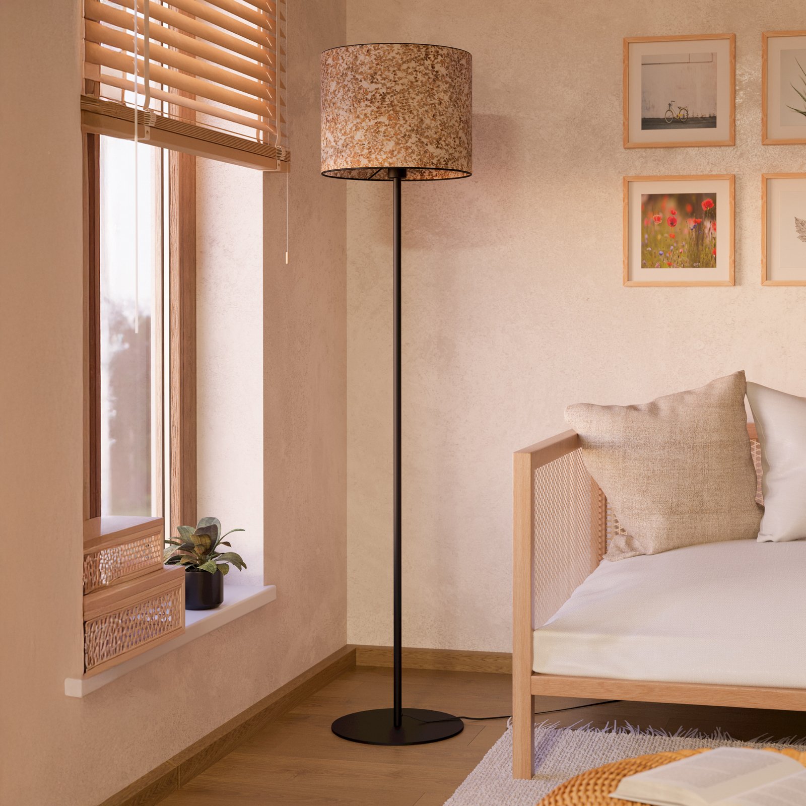 Подова лампа Butterburn, височина 162 cm, бежово/зелено, метал/текстил Подова лампа Butterburn, височина 162 cm, бежово/зелено, метал/текстил