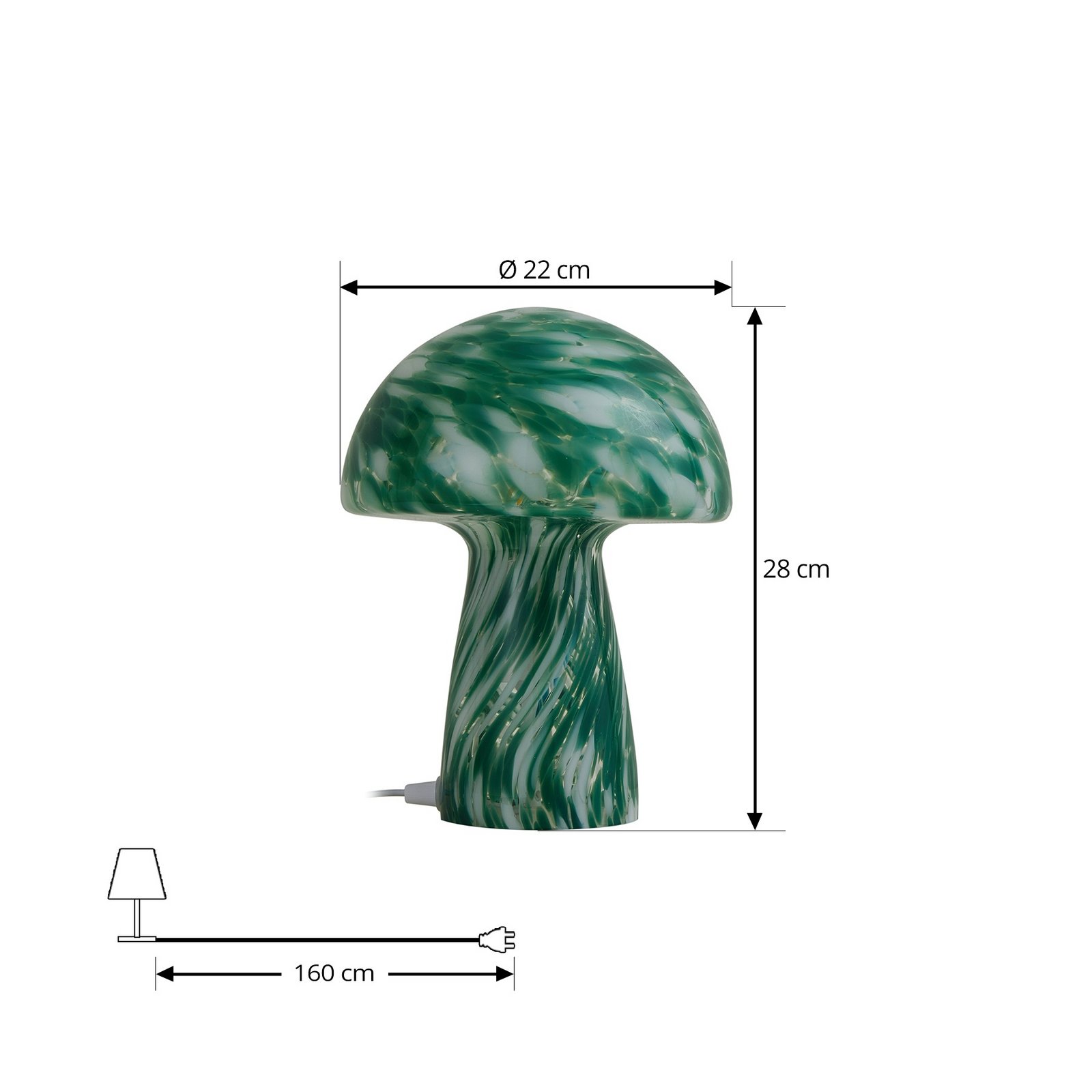 Lampă de masă Lindby Hubi, verde, sticlă, Ø 22 cm, formă de ciupercă