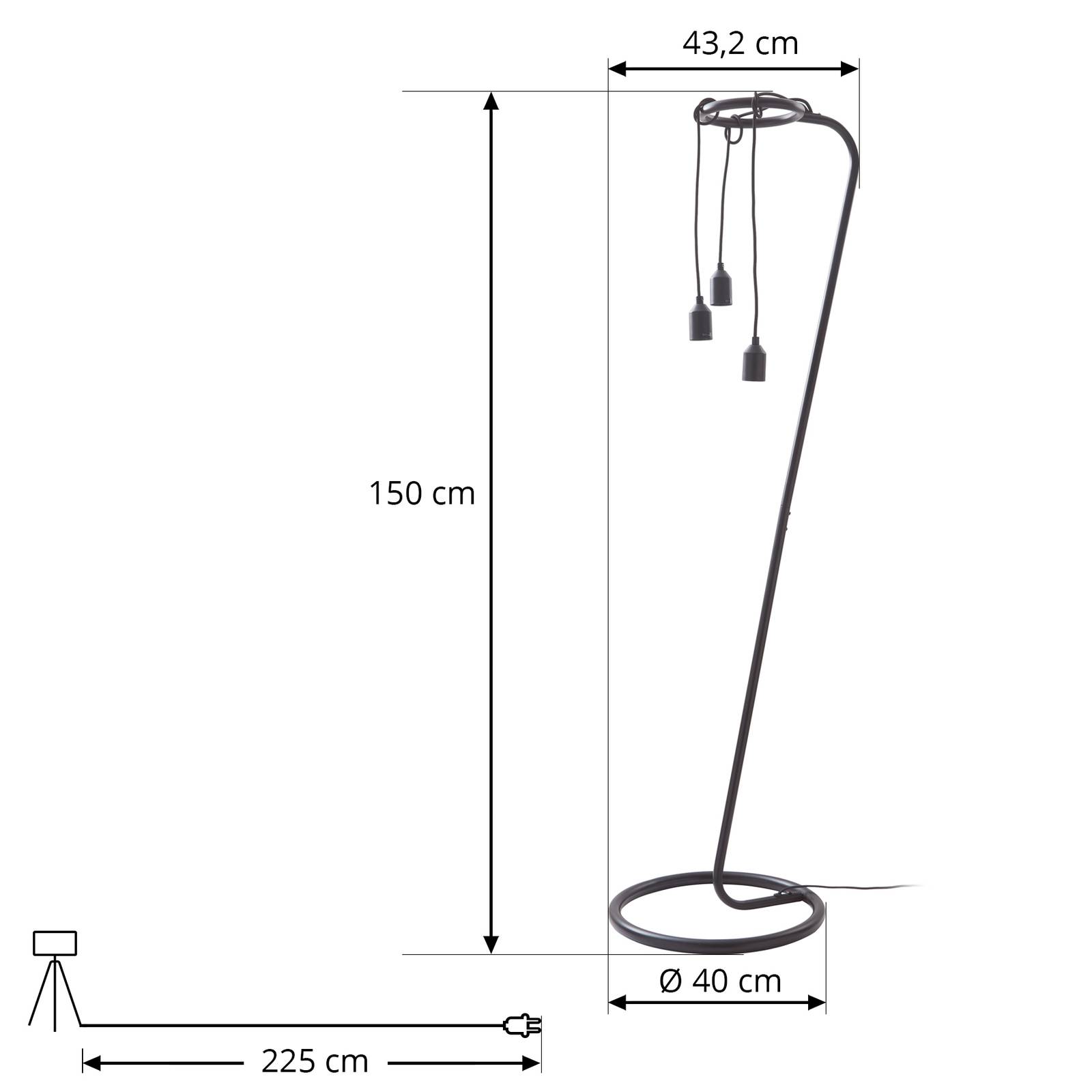 Lampa stojąca Lindby Elira, czarna, metal, 150 cm wysokości, E27