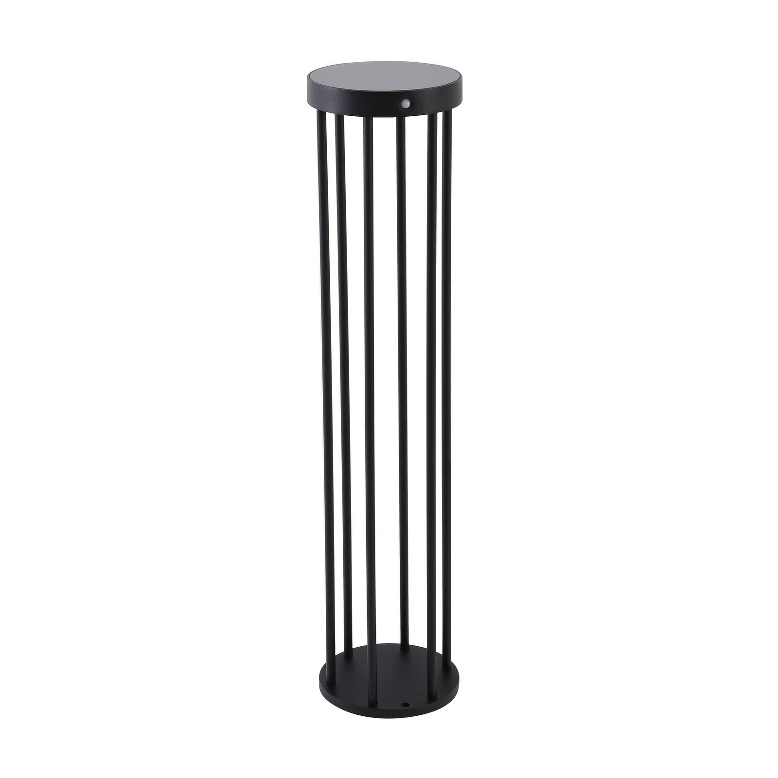 Lucande, borne lumineuse LED solaire Evelis, noire, aluminium, détecteur