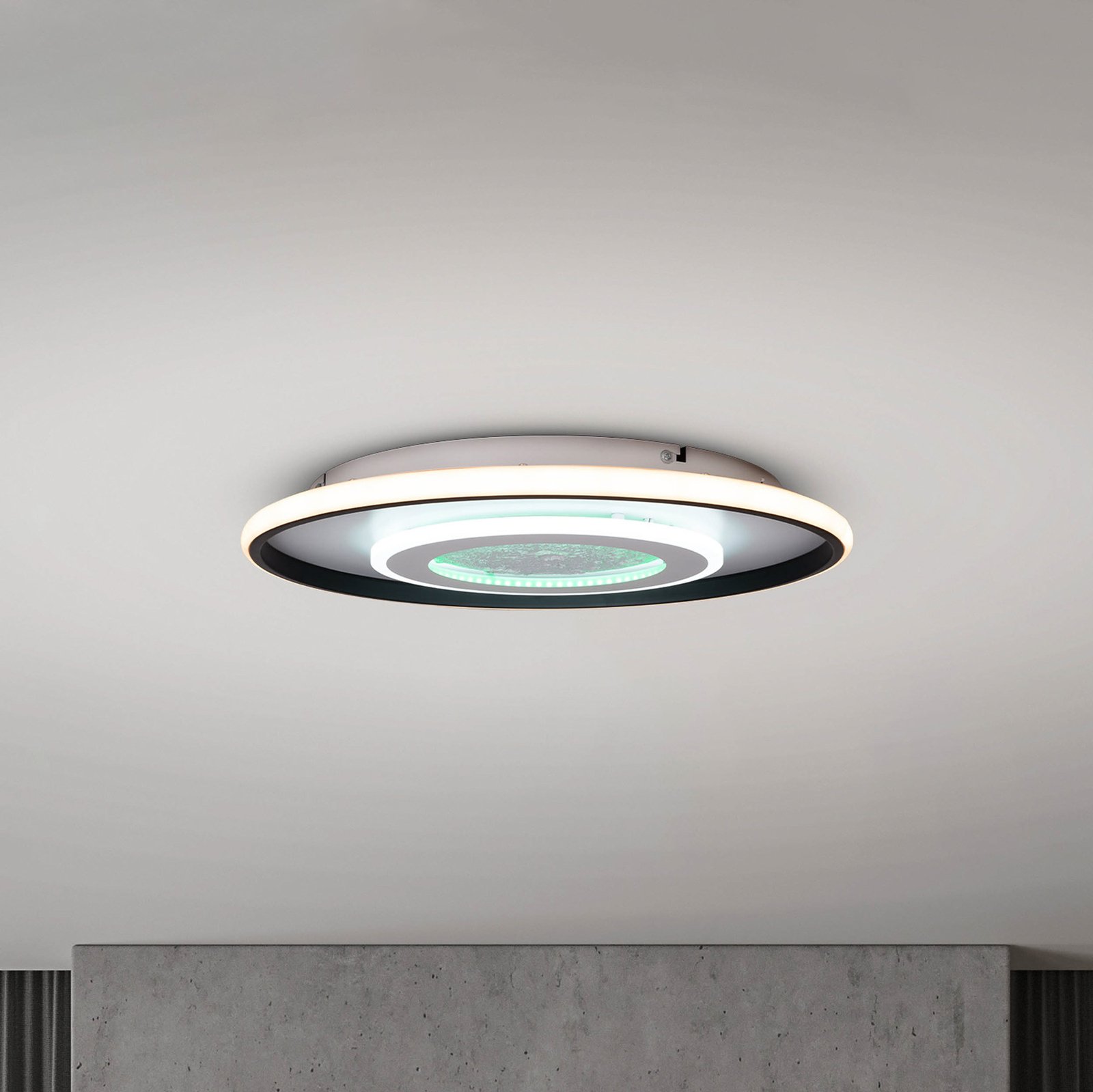 Plafonnier LED Livana, blanc/noir, Ø 50 cm, CCT, intensité variable