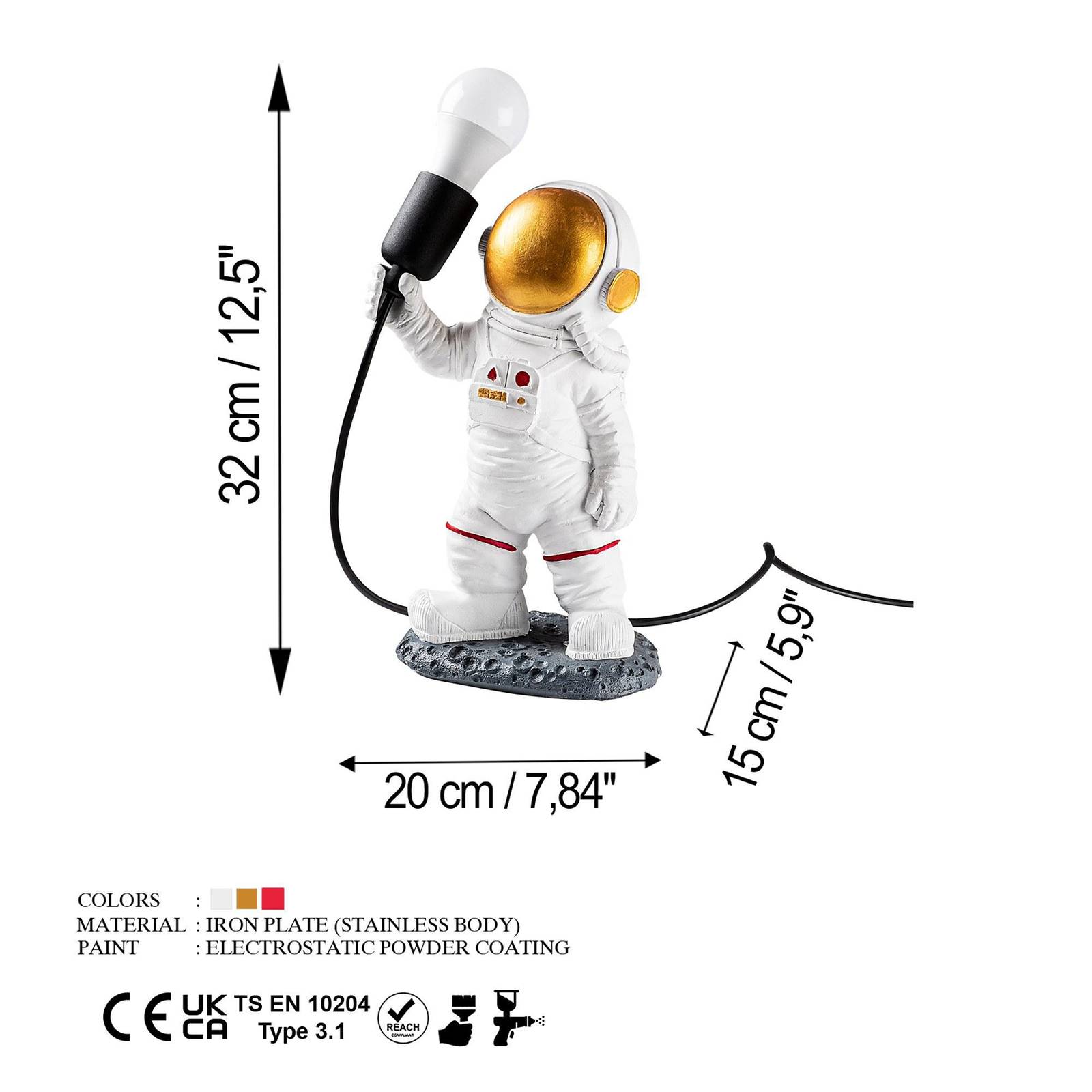 Lampa stołowa Astronaut-1, biała, poliester, wysokość 32 cm