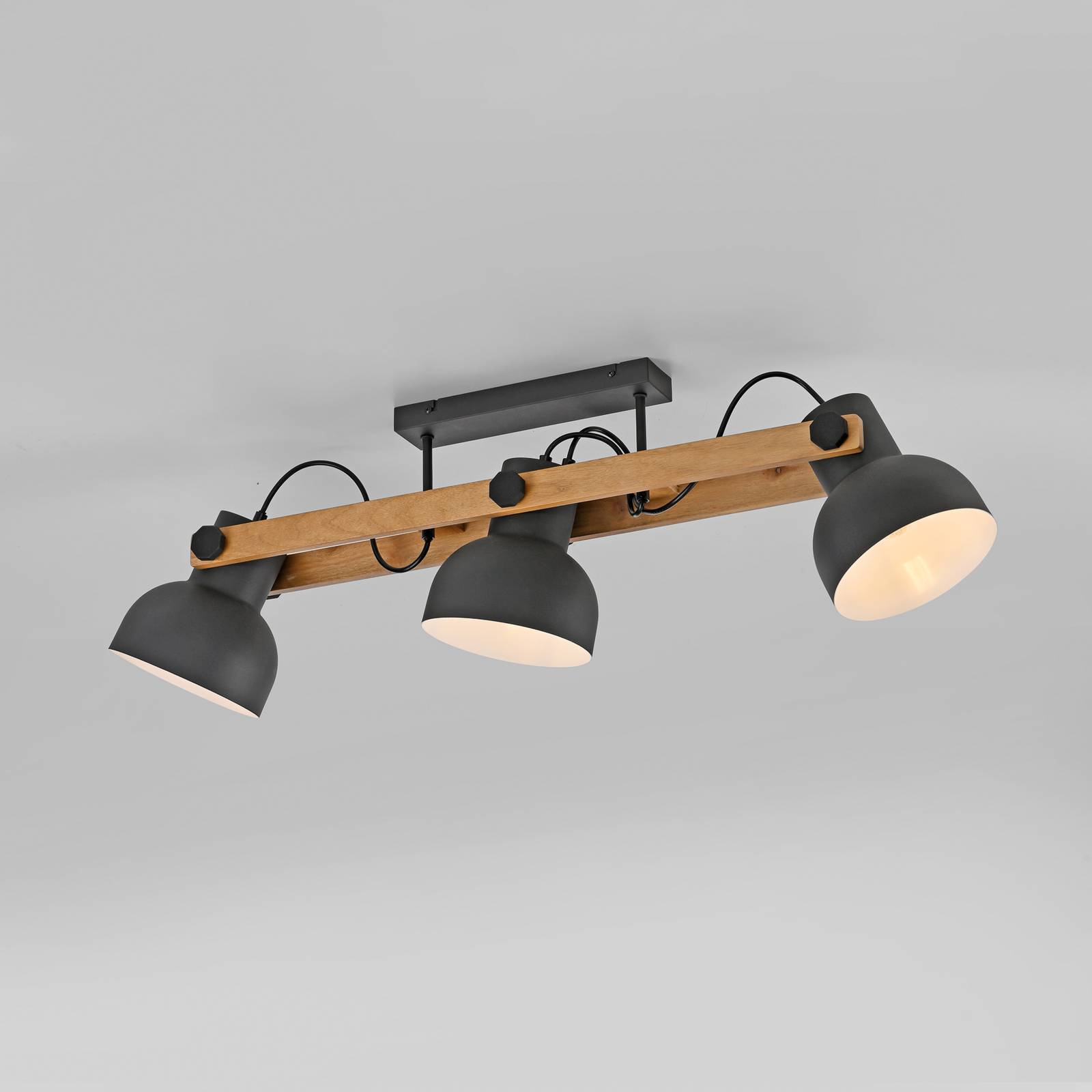 JUST LIGHT. Lampa sufitowa Cup 2.0, 3-punktowa, czarna, metalowa