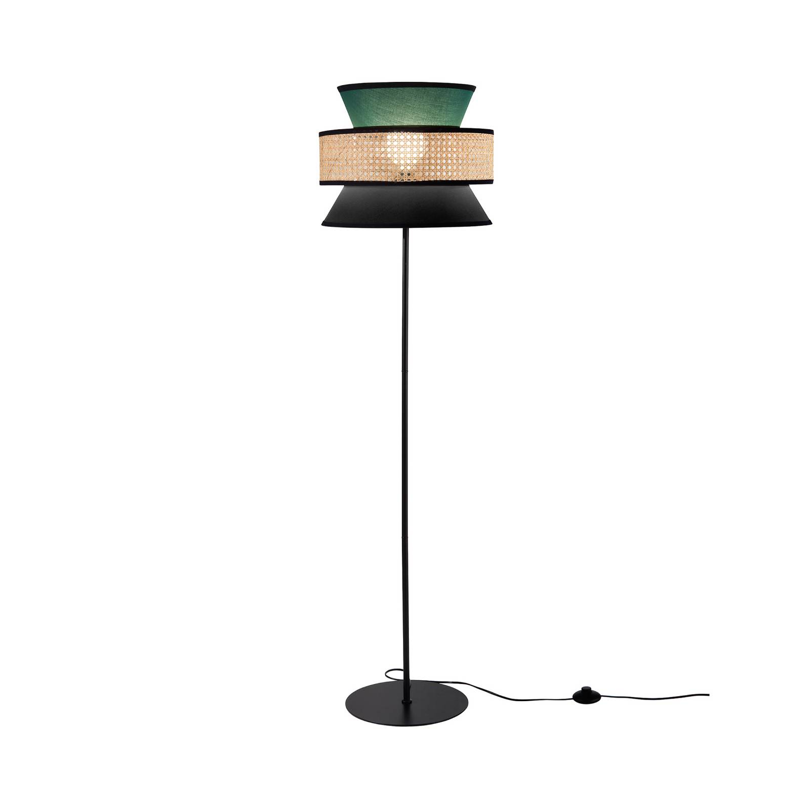 Stehlampe Gazebo, grün/schwarz/natur, 147 cm, Stoff/Rattan günstig online kaufen