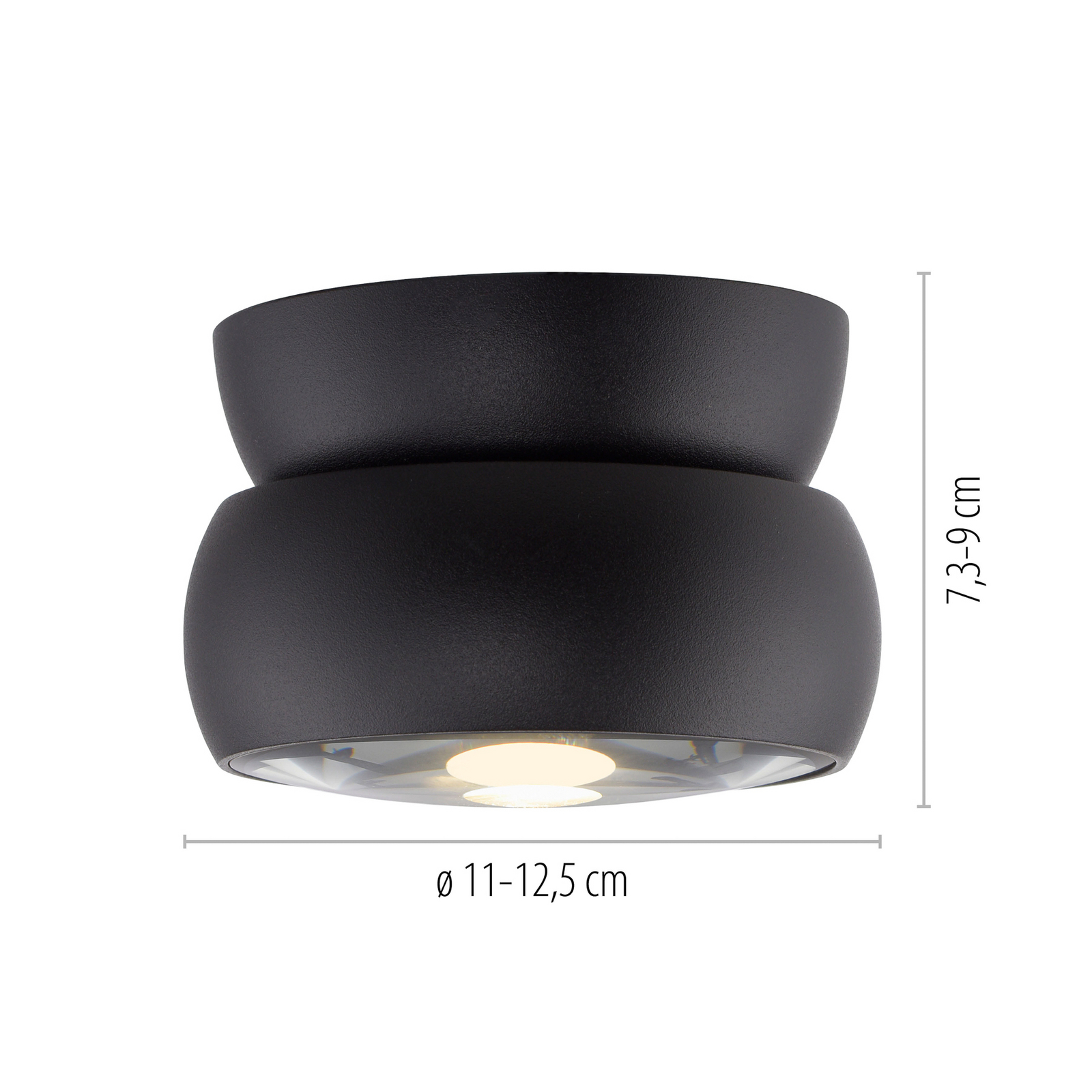 PURE LED тавански спот Move, черен, Ø 12 cm, метал/стъкло