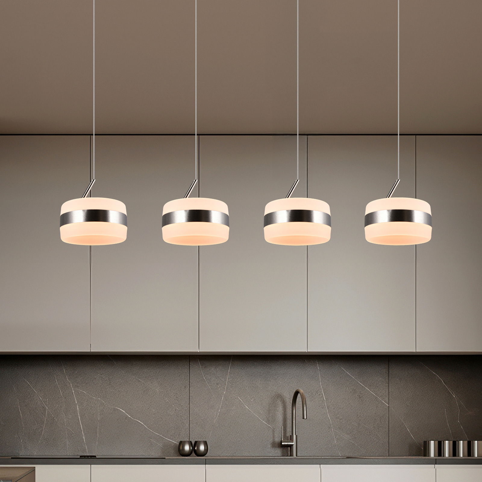 LED függő lámpa Dios, nikkel színű, hossza 85 cm, CCT, 4 izzós.