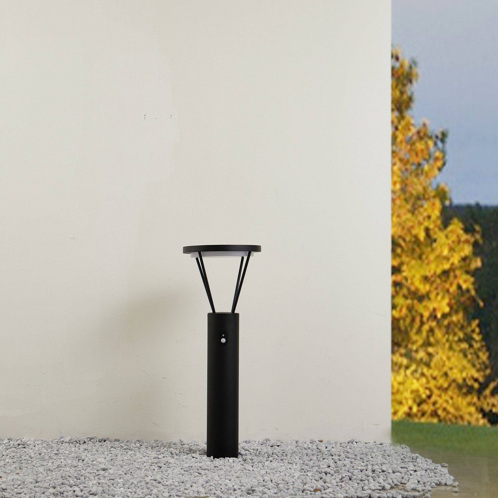 Lucande LED-Solarwegelampe Elario, schwarz, Alu, CCT, Sensor