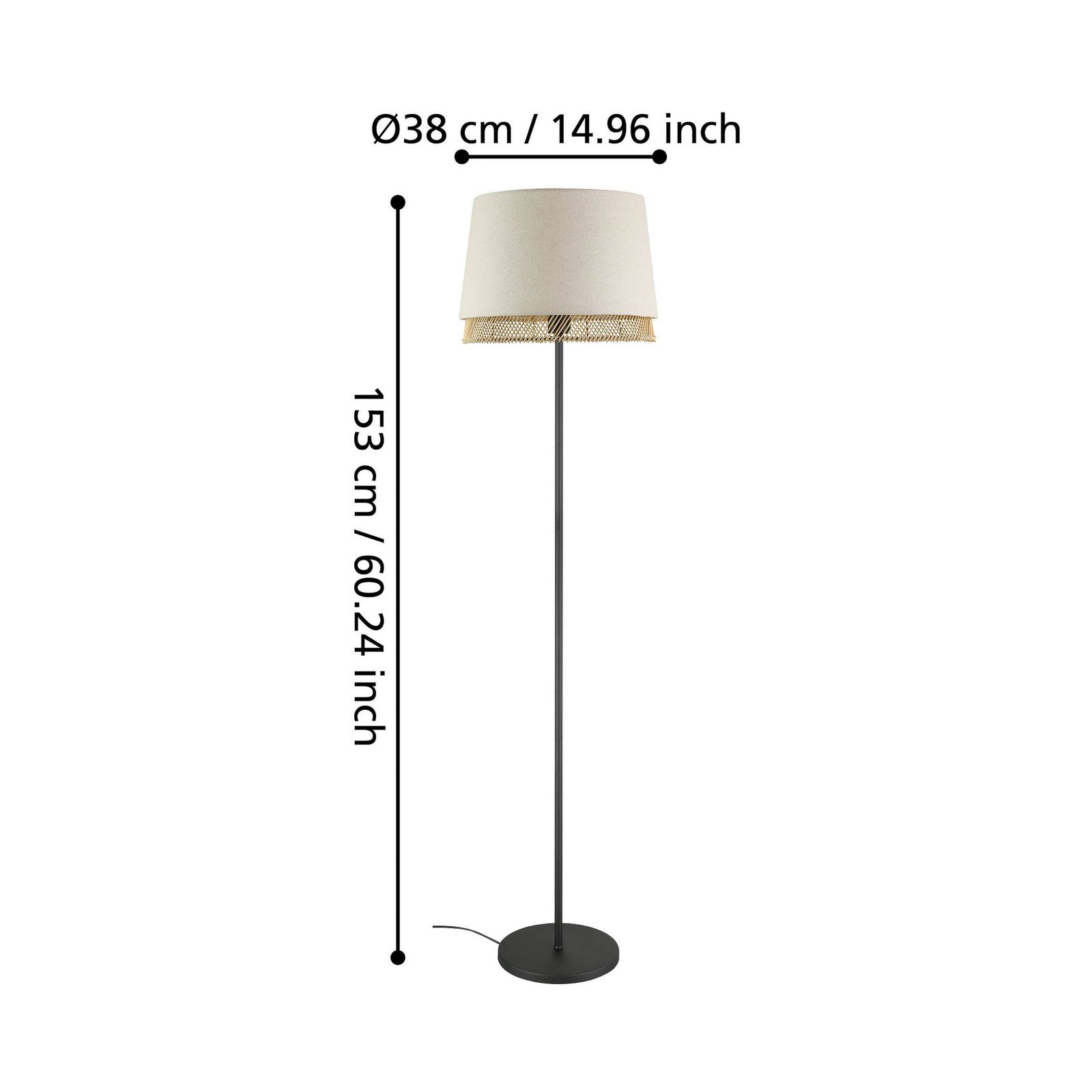 Stolna podna lampa, crna/natur, visina 153 cm, tkanina