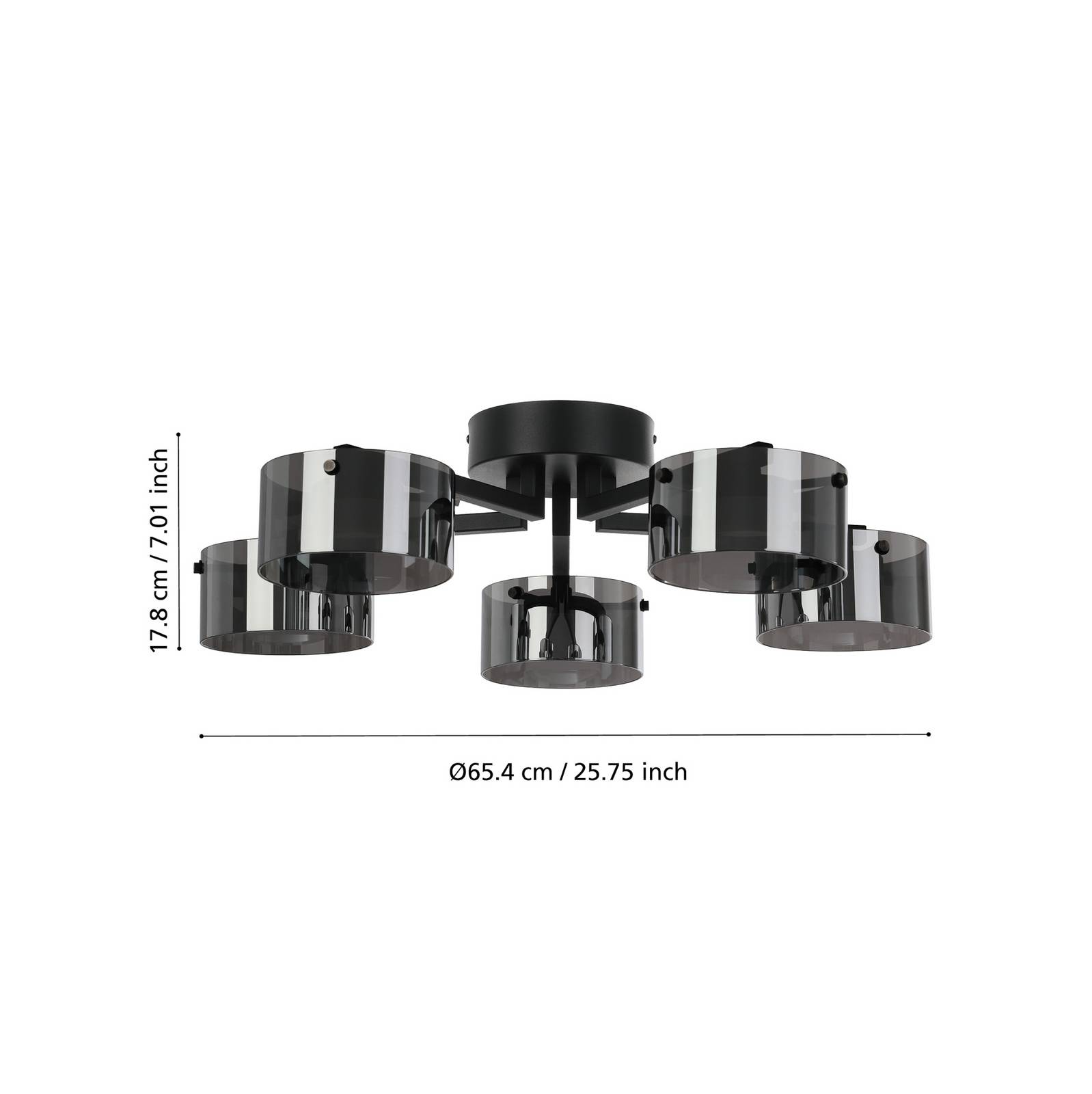 Eglo Eglo Copillos Led Ceiling Lamp, Black, ø 66 Cm, Glass/metal, 5-bulb 