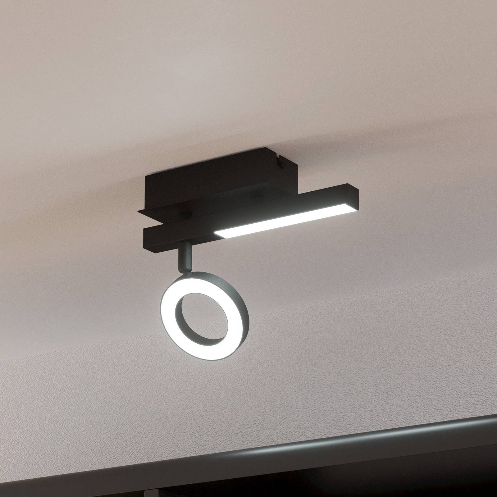 LED-Deckenspot Cardillio 2 schwarz mit einem Ring günstig online kaufen