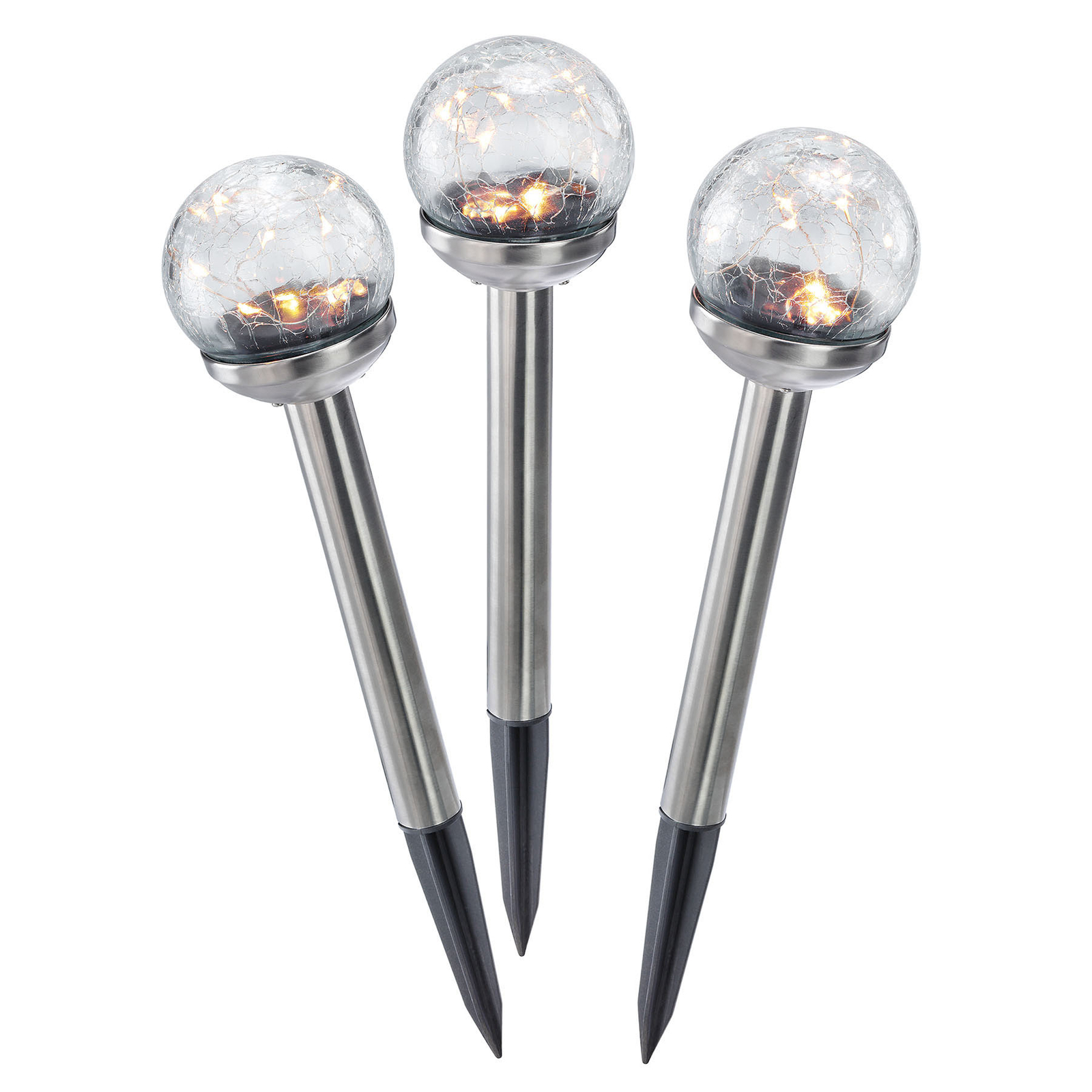 Esotec Golden Balls solar LED decorative light, set of 3, stainless steel, glass, H: 37 cm