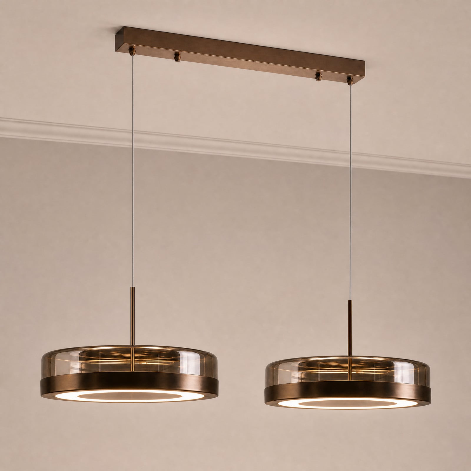 Lampă suspendată LED Lucande La Latta cu 2 becuri 80 cm maro sticlă - Design - maro transparent