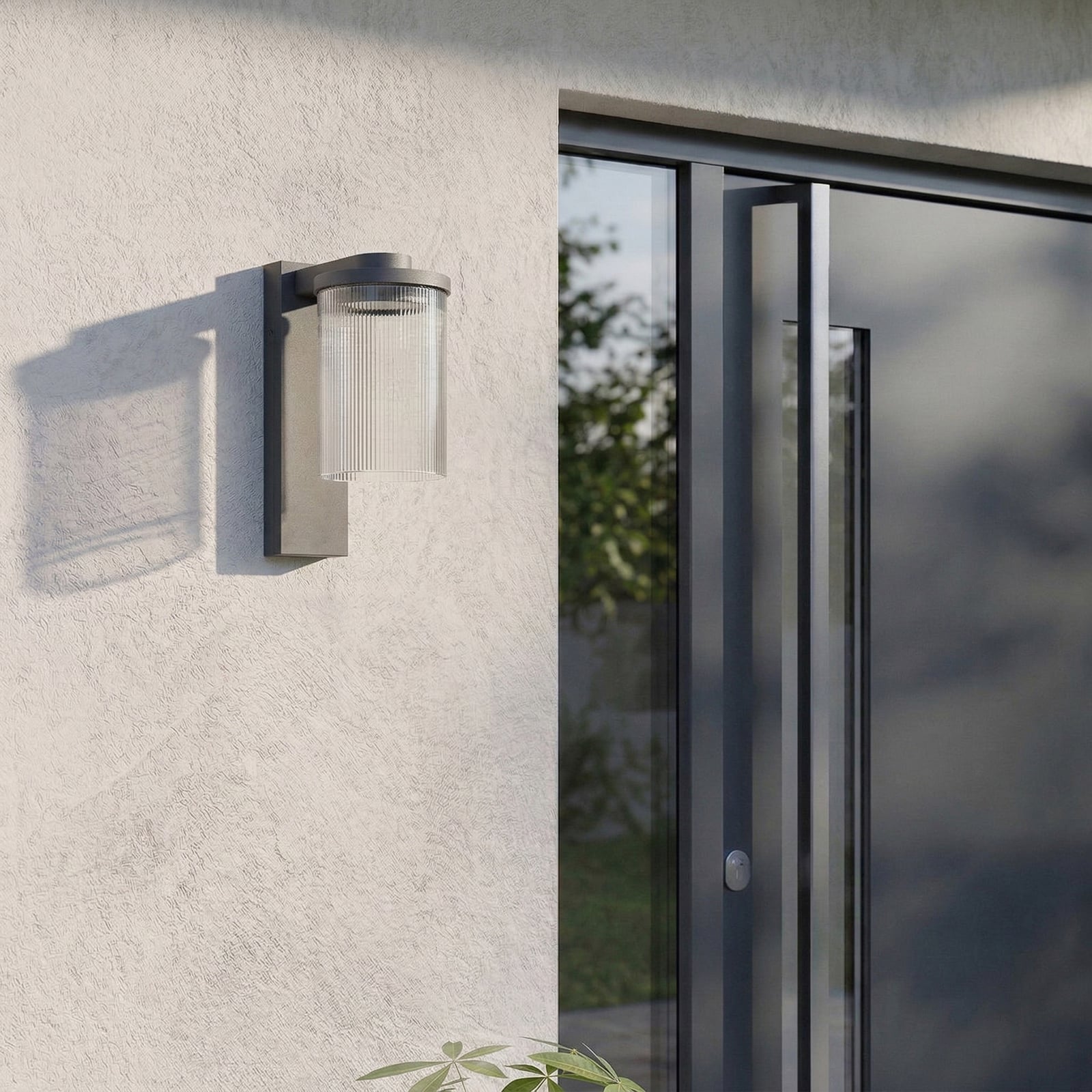 Lucande Beelia LED outdoor wall light, anthracite, ribbed Lucande Beelia LED outdoor wall light, anthracite, ribbed