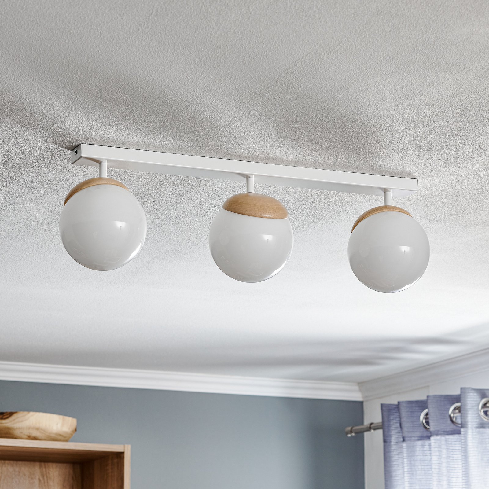 Sfera ceiling lamp 3-bulb direct long glass/wood