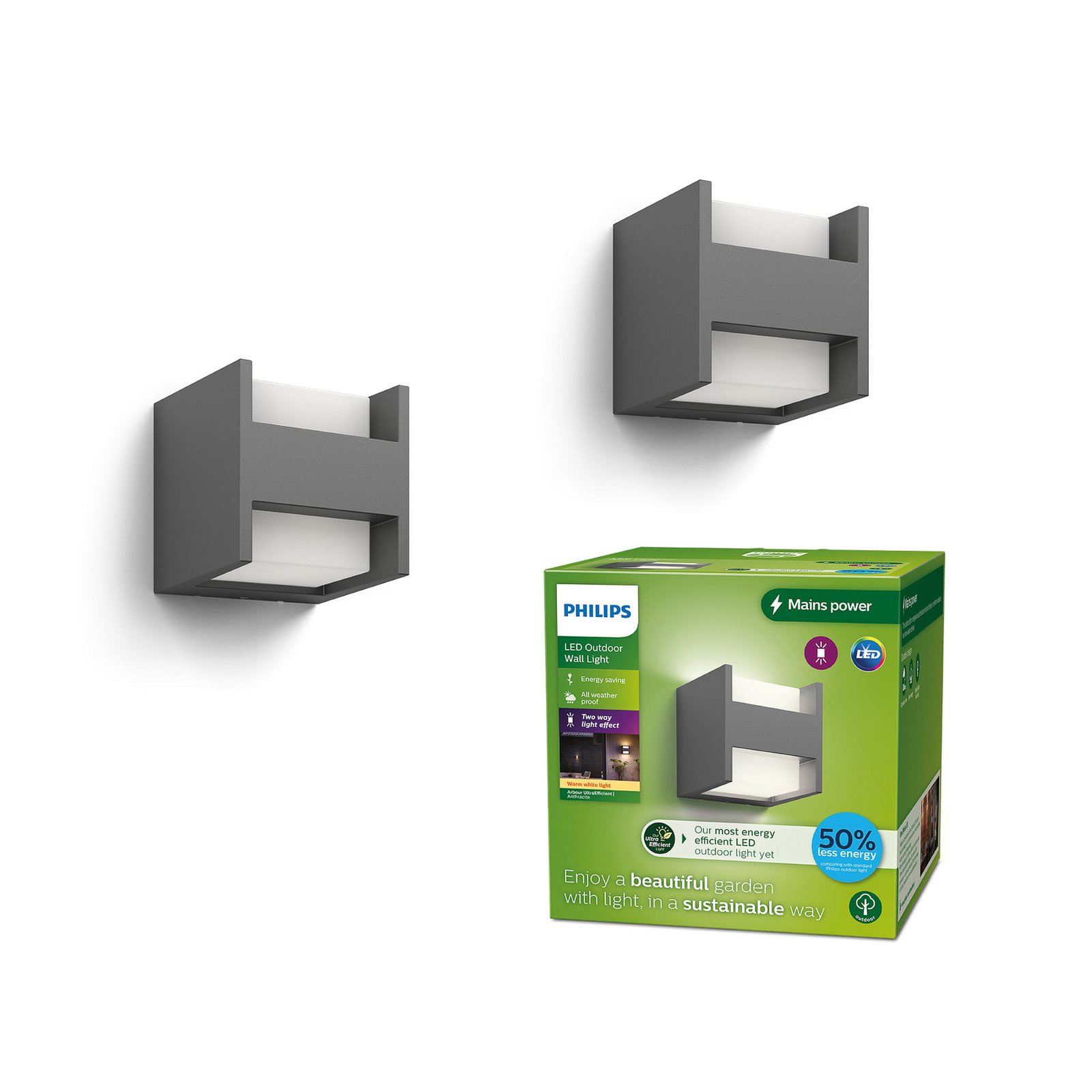 Philips LED лампа за външна стена Arbour UE комплект от 2 бр. 2-крил 2700 K
