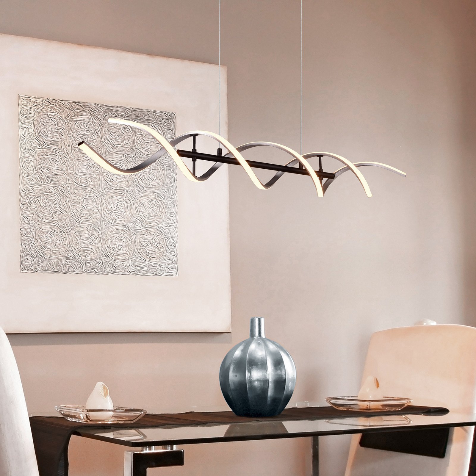 Trio Lighting Sequence LED suspendat dimabil CCT aluminiu - Camera de zi / sufragerie - modern - aluminiu periat - Metal