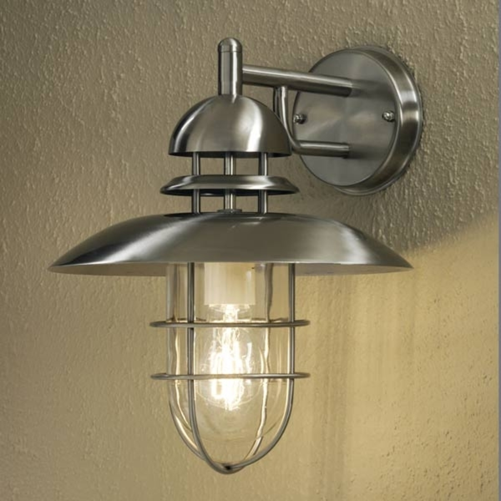 Konstmide Modern stainless steel outdoor wall light SORRENTO, stainless steel, glass, E27, 60 W, energy efficiency: A++, W: 27 cm, H: 34 cm
