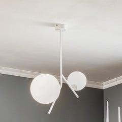 Lampada a sospensione Dione, 2 luci, bianco