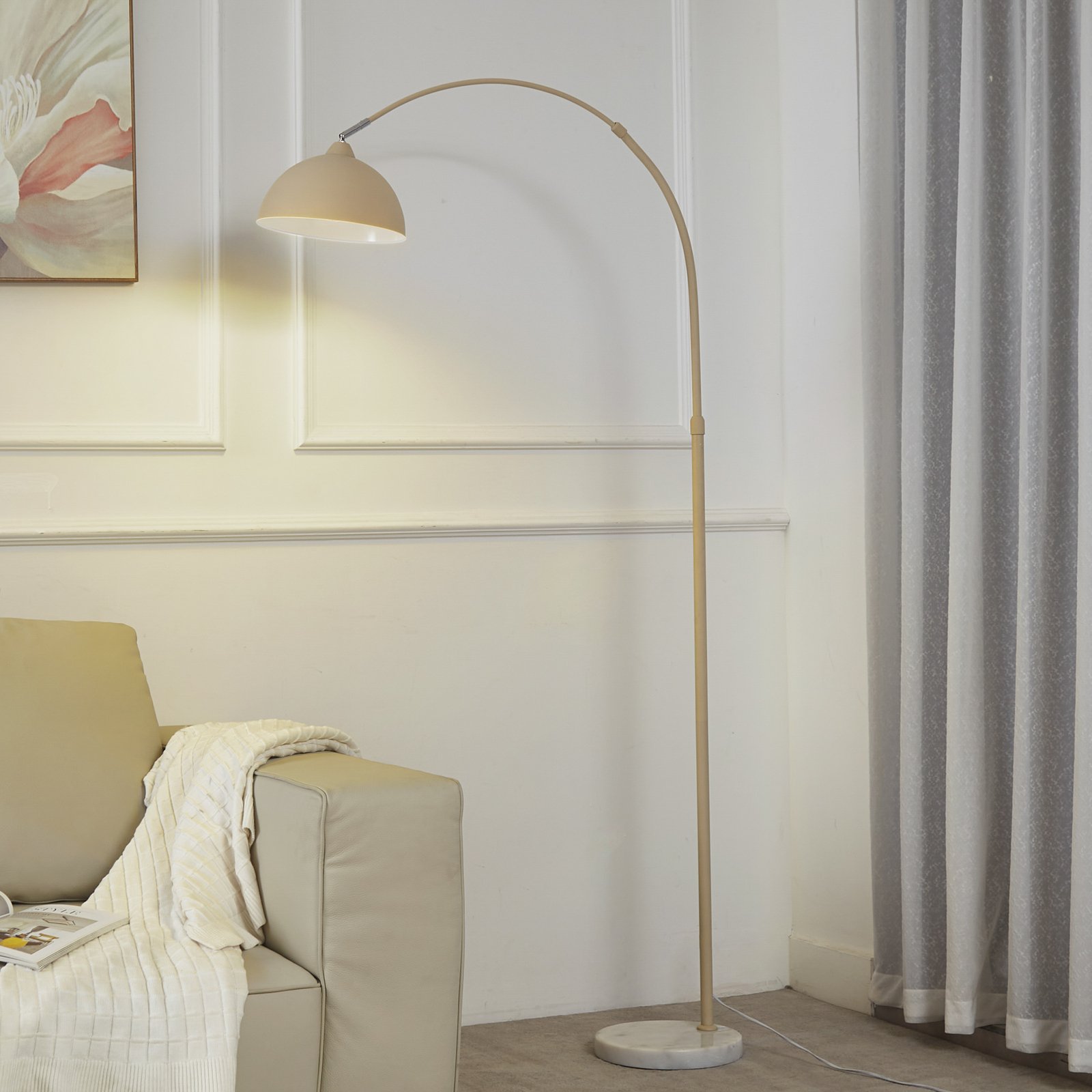 Lindby lampadaire Tonka, beige, métal/marbre, 180 cm, E27