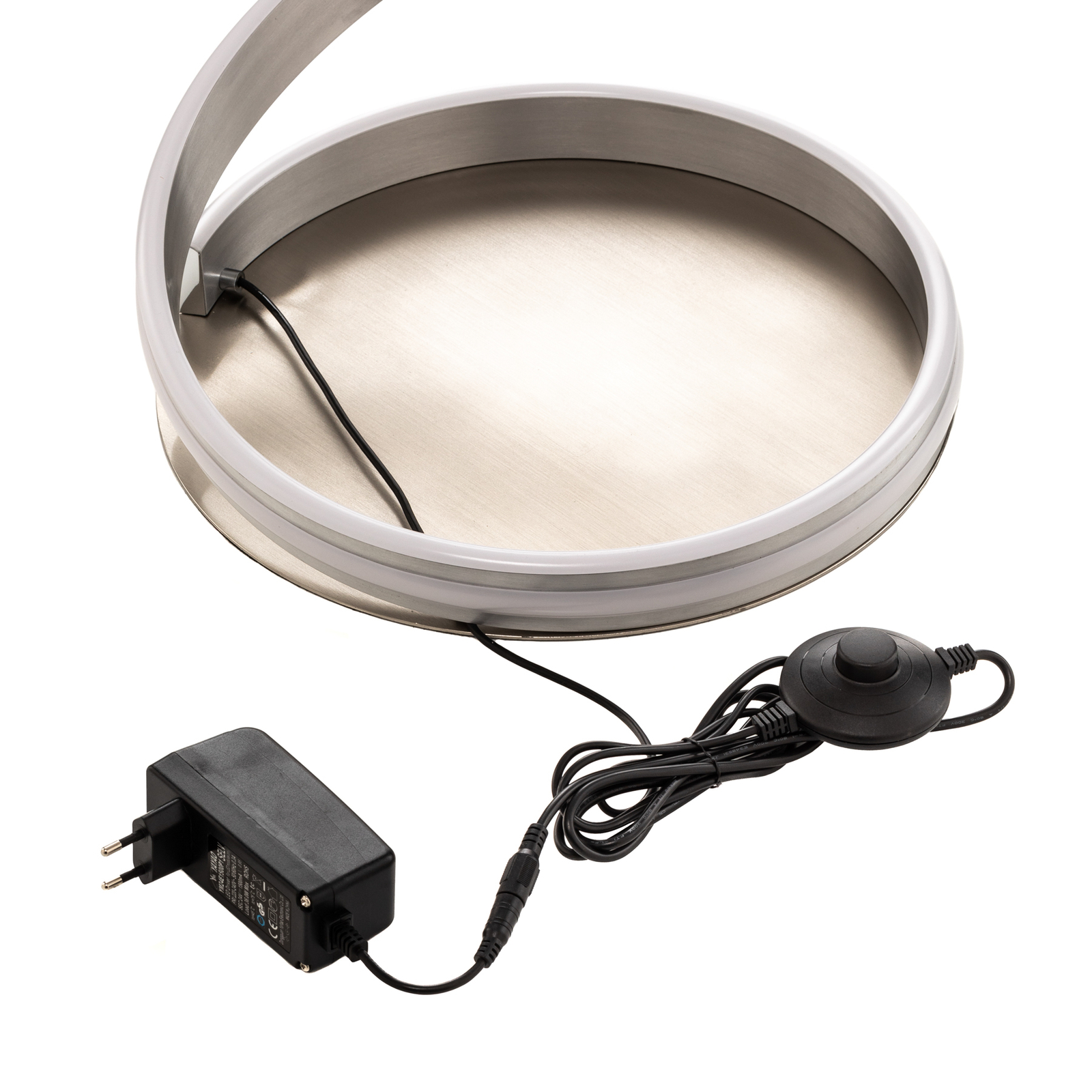 Lindby Salloa Spiral-Stehlampe, Dimmer, CCT, alu