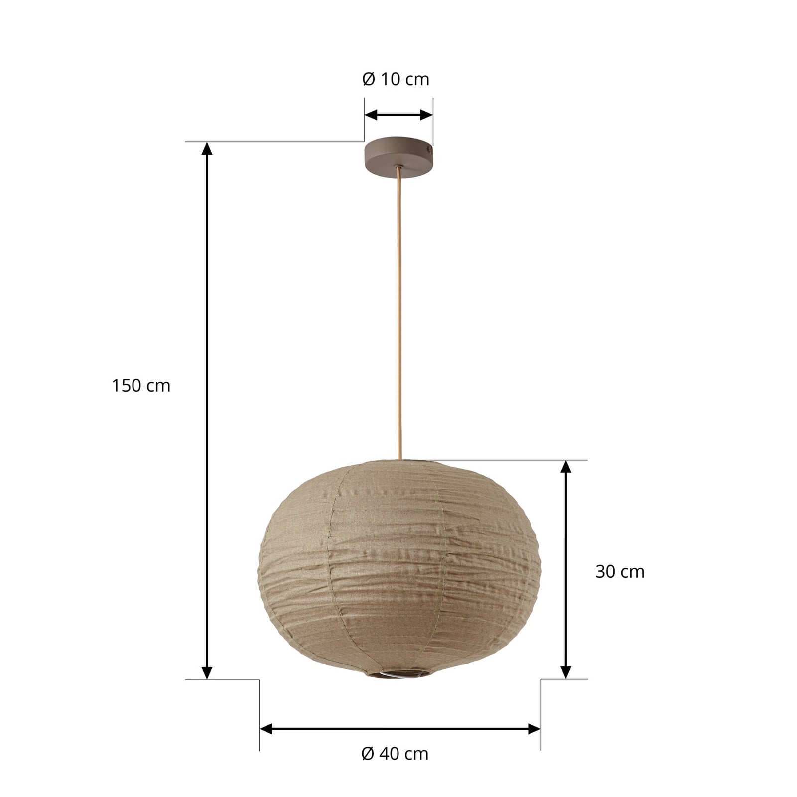 Suspension Lindby « Autumn », taupe, Ø 40 cm, lin, forme sphérique