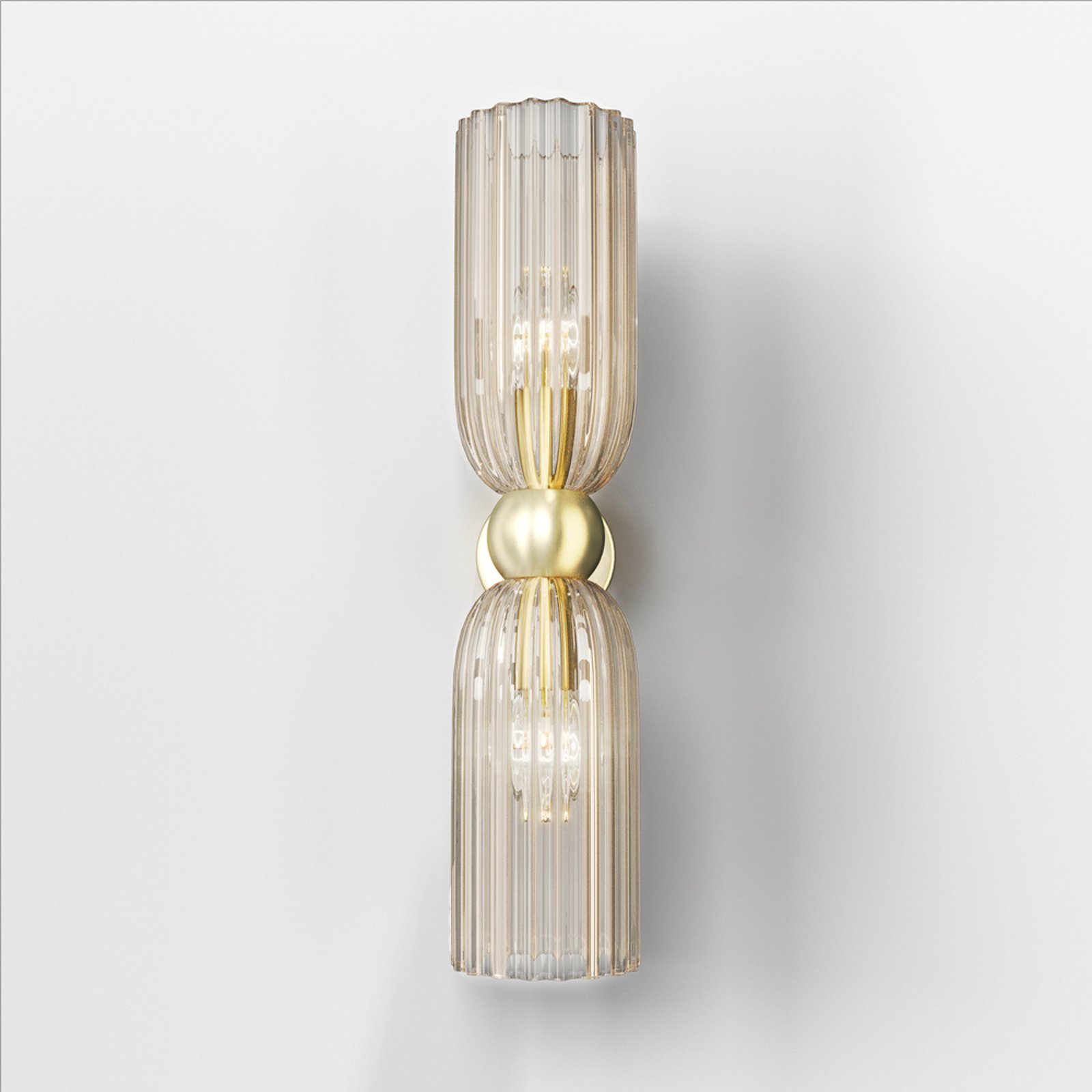 Maytoni wall light Antic, 2-bulb, gold/amber, glass