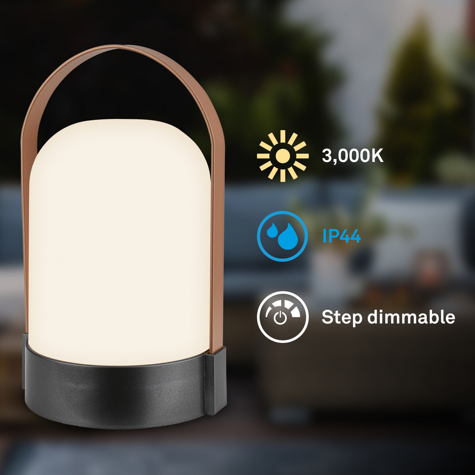 LED tölthető asztali világítás ASA BIG, antracit/barna Magasság 24 cm IP44 LED tölthető asztali világítás ASA BIG, antracit/barna Magasság 24 cm IP44