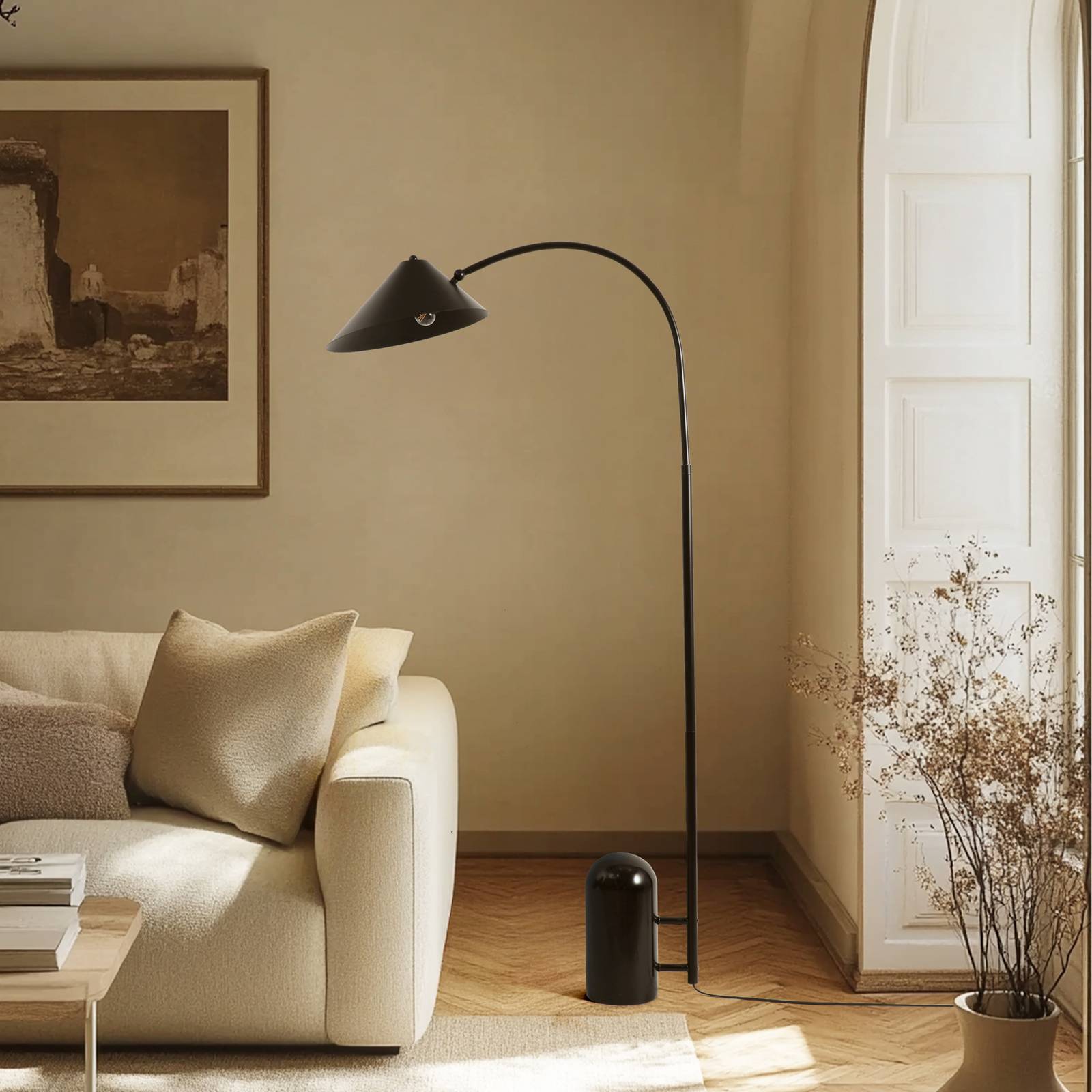 Lucande Lampa stojąca Alviero, 157 cm, czarna, metal, marmur