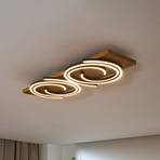 LED ceiling light Rifia, brown, length 70 cm, 2-bulb wood