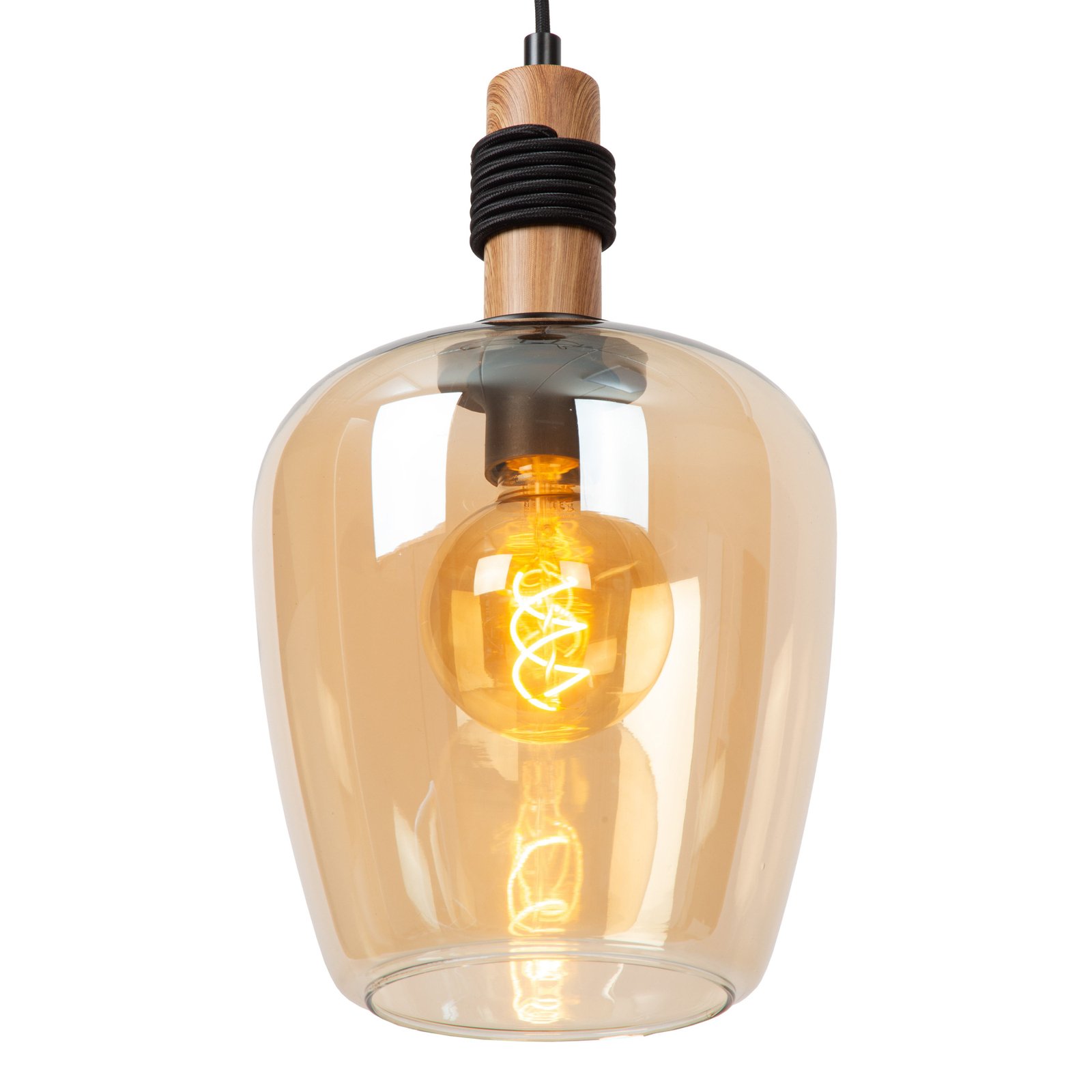 Ilona pendant light, glass, Ø 22 cm, black/amber, 1-bulb