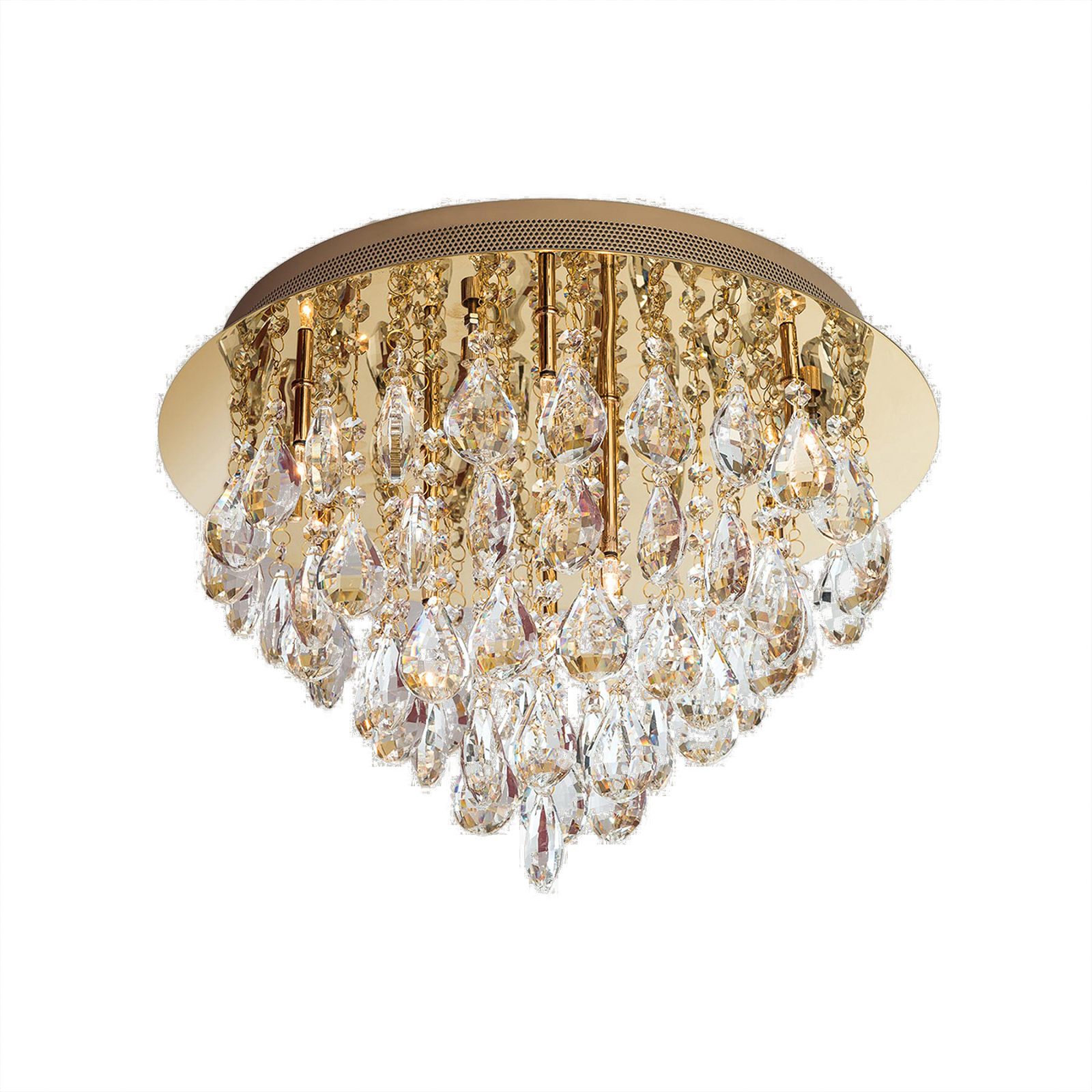 Plafondlamp Celeste met K9 kristallen, Ø45cm, goud
