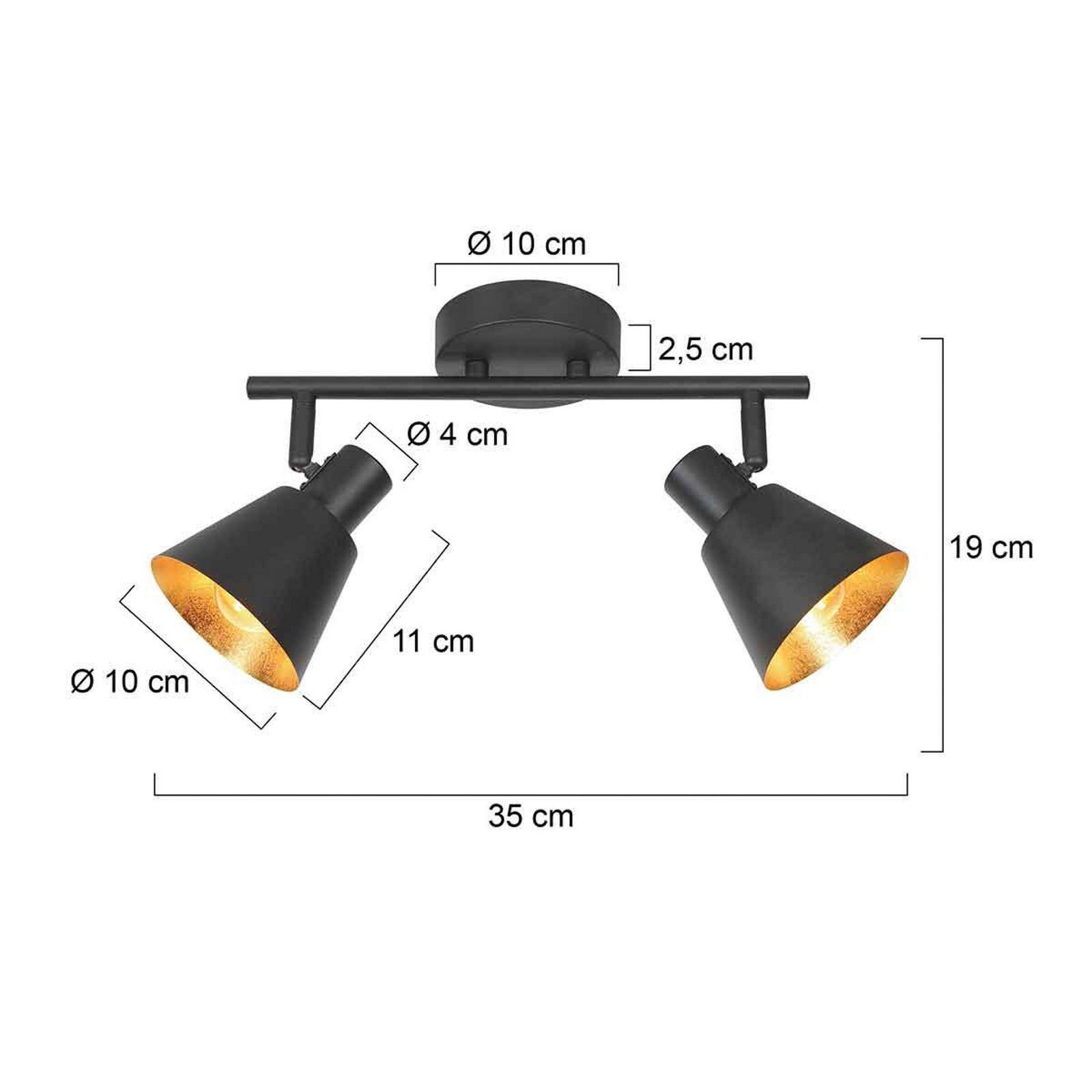 Deckenstrahler Oeroe, 2-flammig, schwarz, Metall, E14
