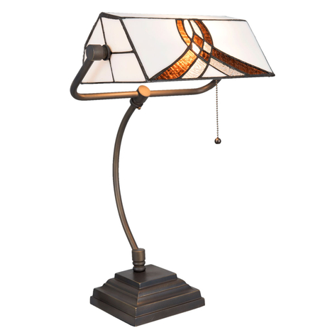 Schreibtischlampe 5195 mit weiß-braunem Glasschirm