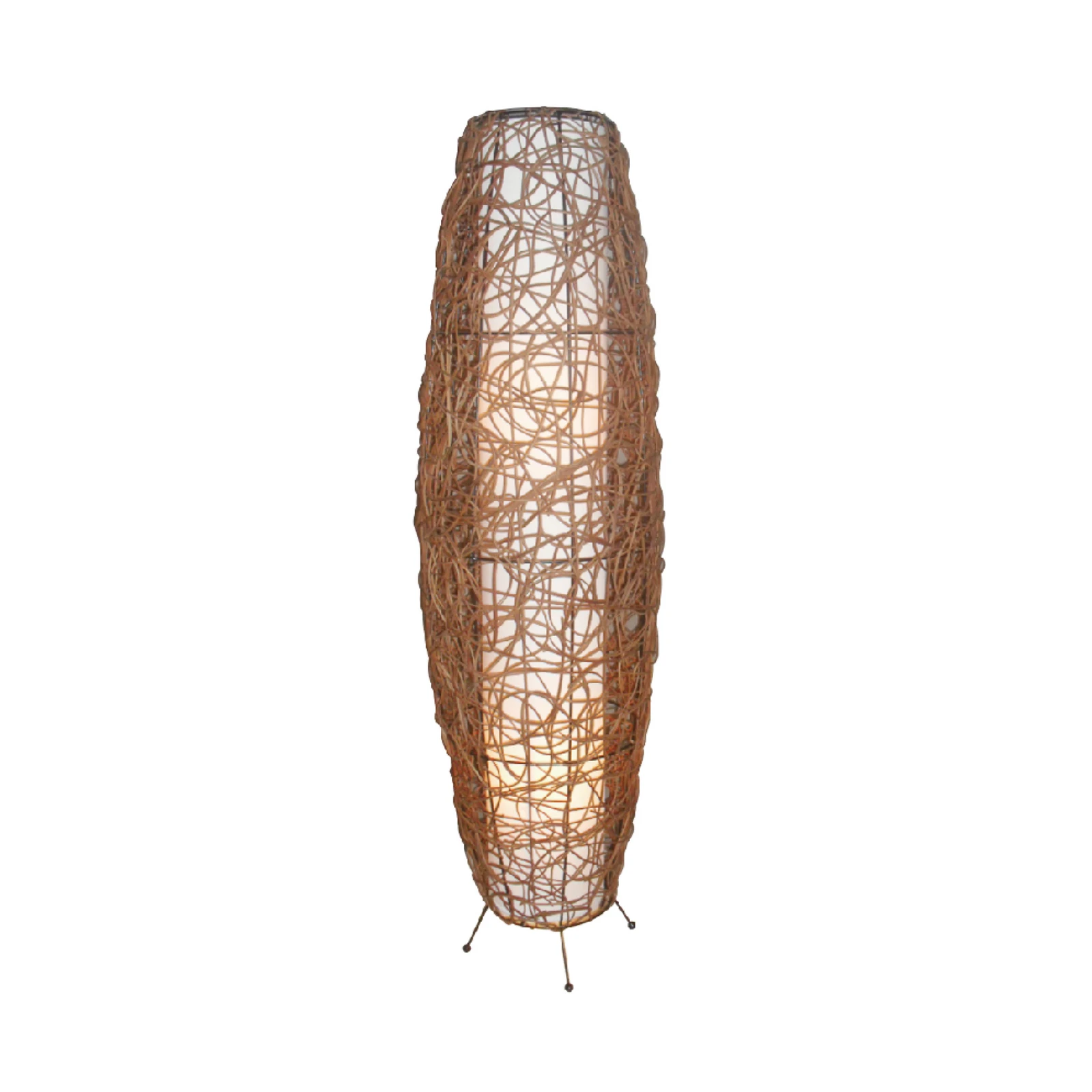 Lindby podna lampa Nias, visina 111 cm, ratan, tekstil