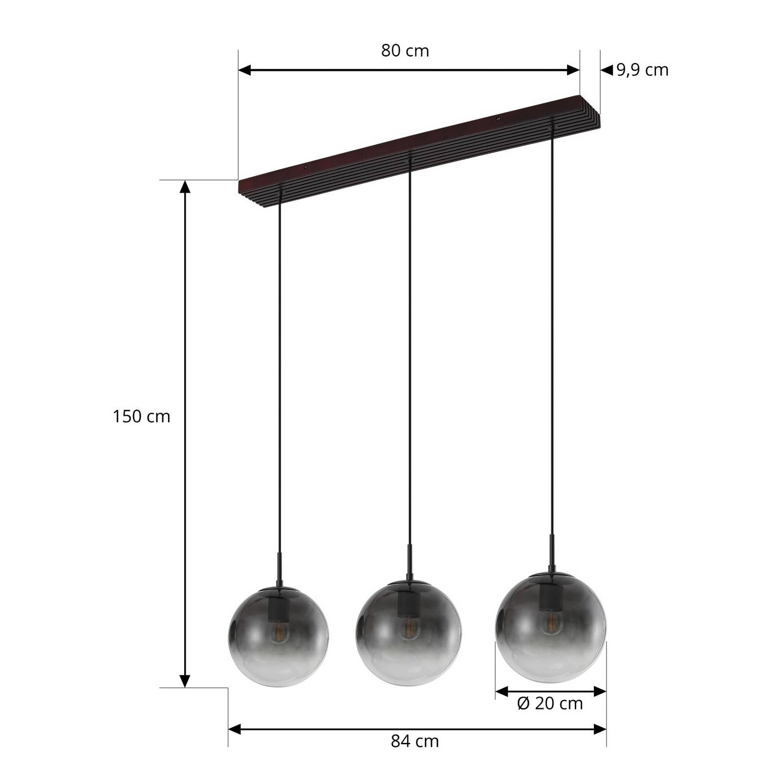 Lucande Żyrandol Veloura, 3-punktowa, 84 cm, szkło, drewno
