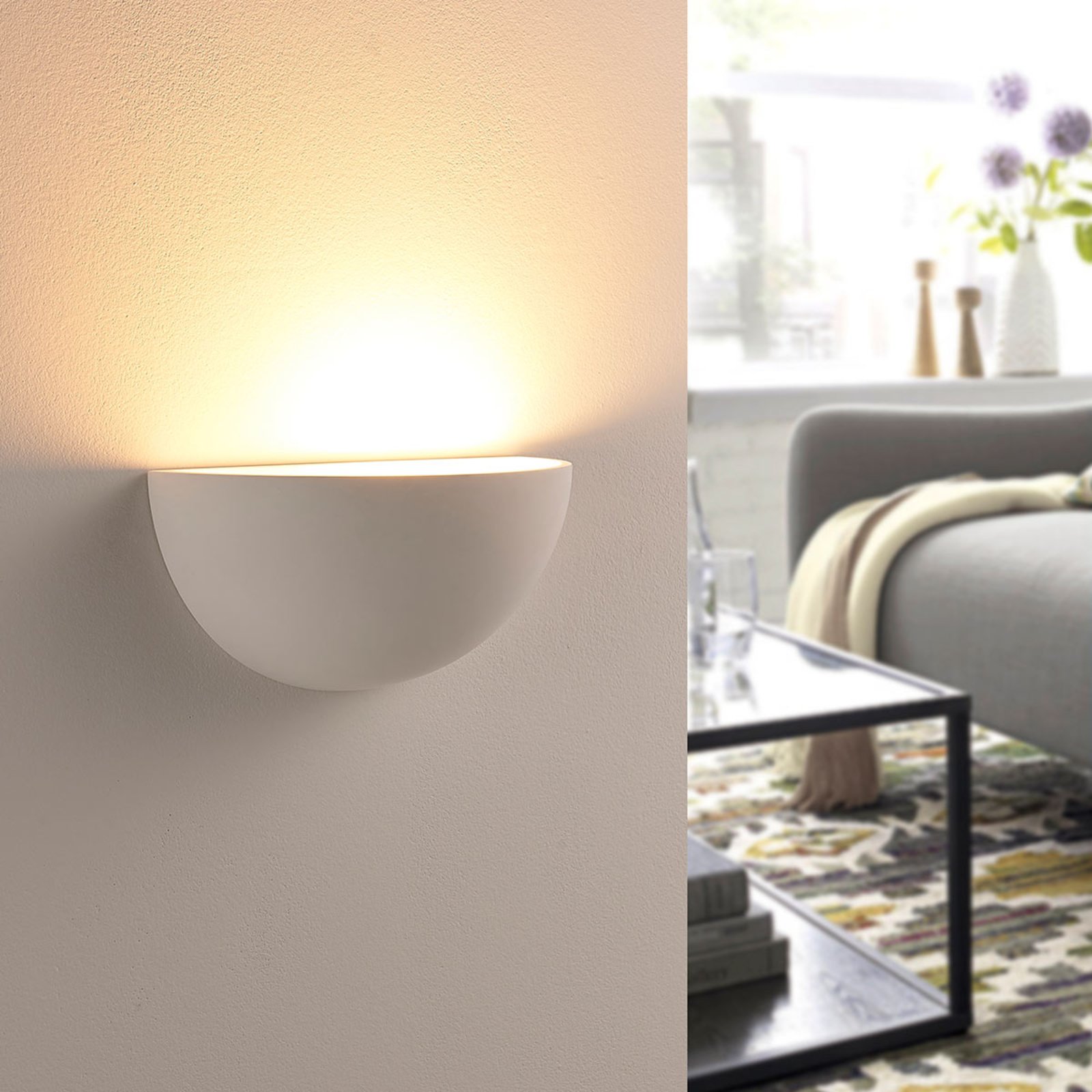 Lindby Narin LED wall uplighter, plaster, white Lights.co.uk