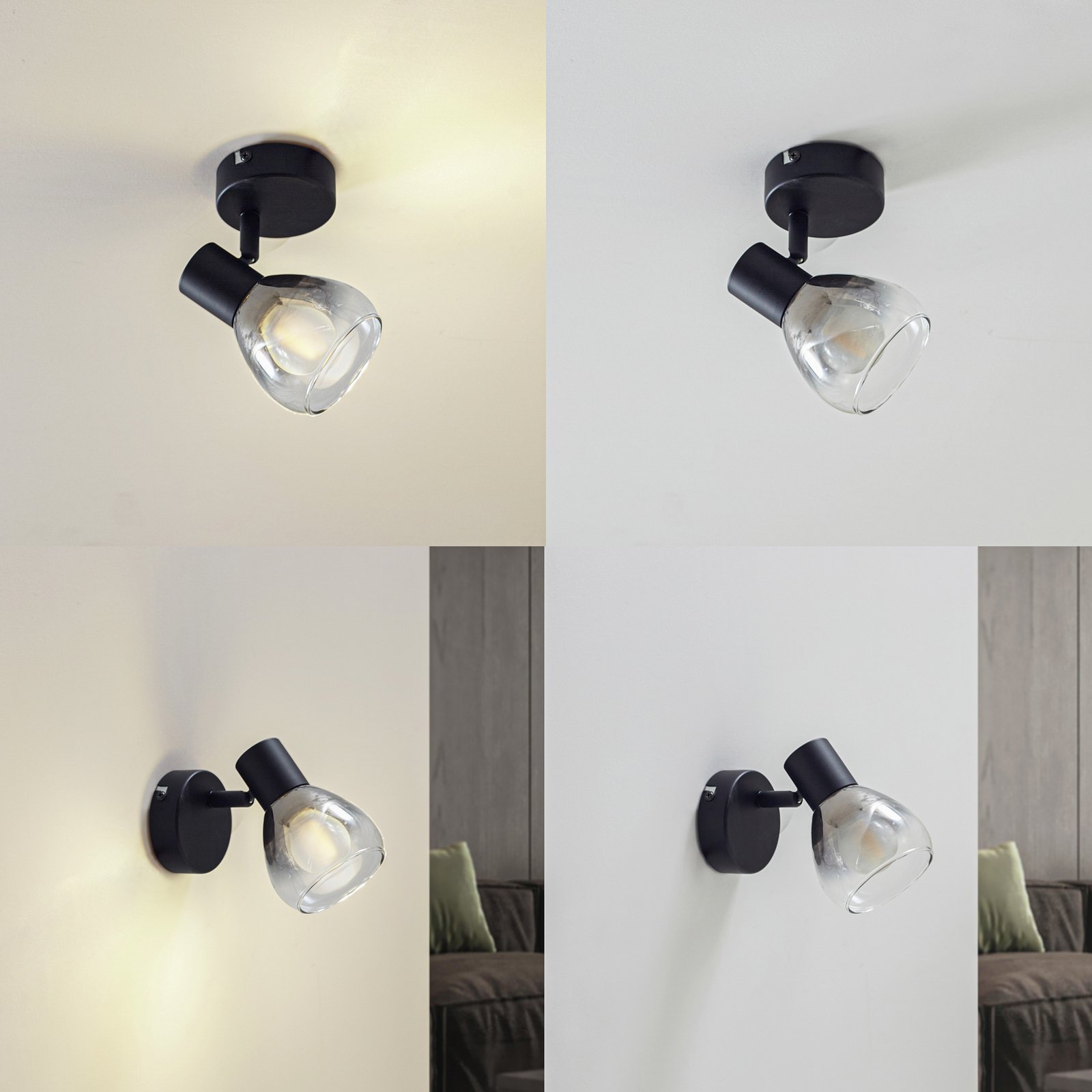 Lindby Pendura wall light, Ø 9 cm, black, glass