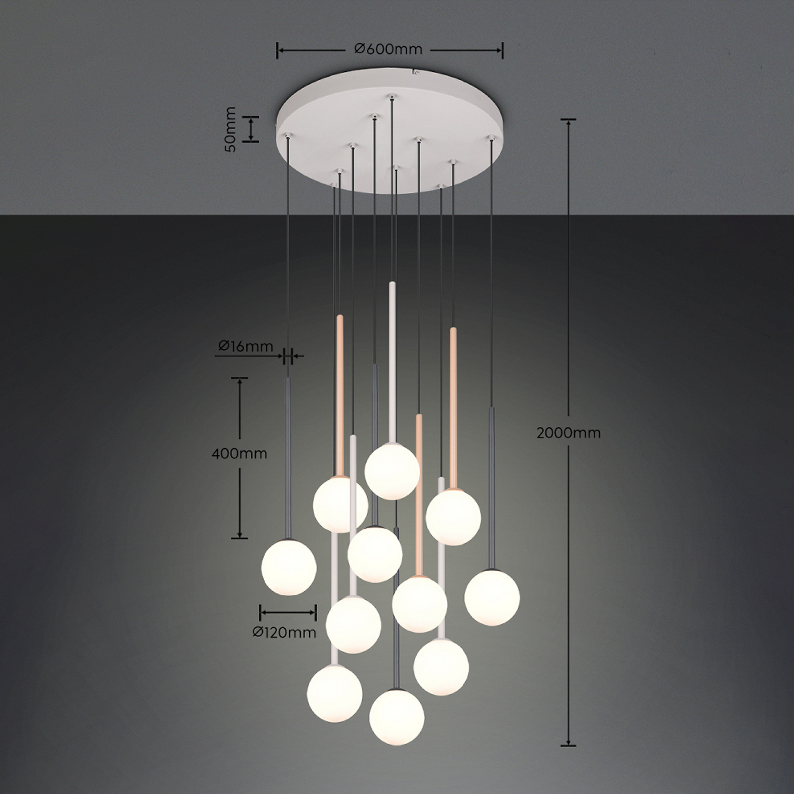 Piekaramā lampa „Firano“, krāsaina, Ø 66 cm, metāla, 11-spuldzīga. Piekaramā lampa „Firano“, krāsaina, Ø 66 cm, metāla, 11-spuldzīga.
