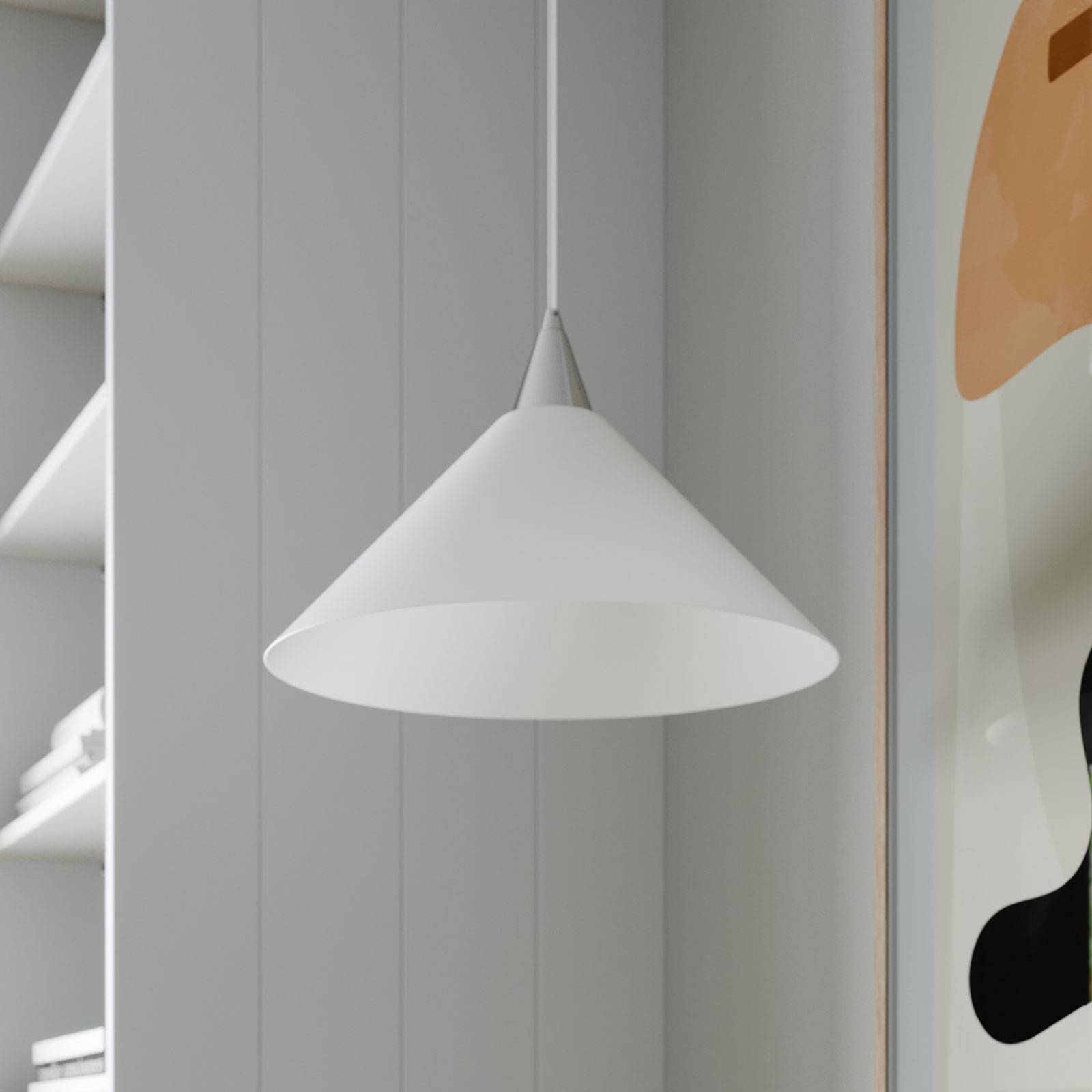 Lampa wisząca Lindby Petra, biała, szkło, Ø 40 cm, stożek, E27