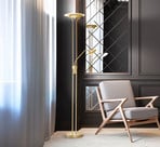 Tallri brass LED floor lamp, height 180 cm, 2-bulb, CCT touch dimmer