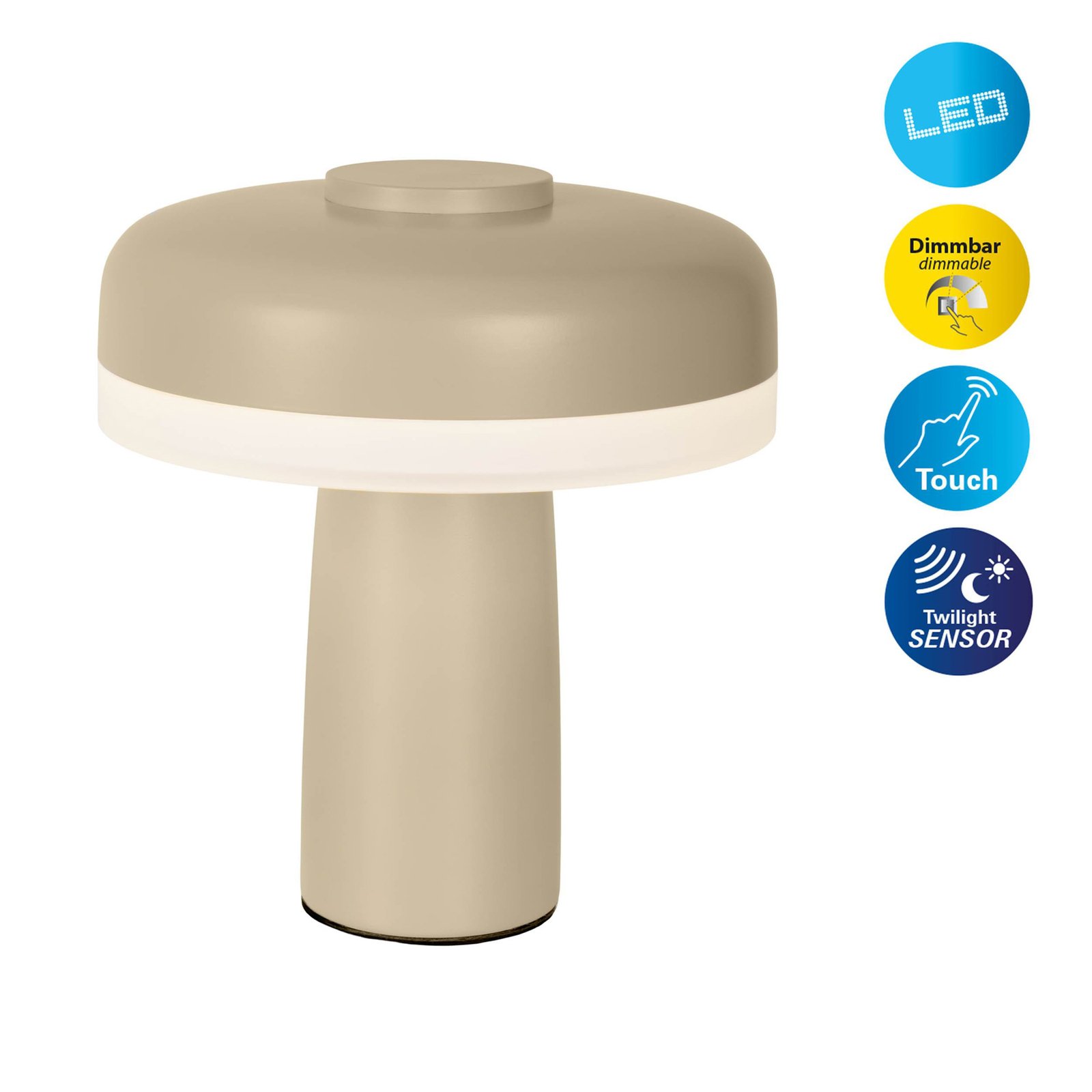 LED tafellamp Pilu, beige Hoogte 16,5 cm metaal Touchdim